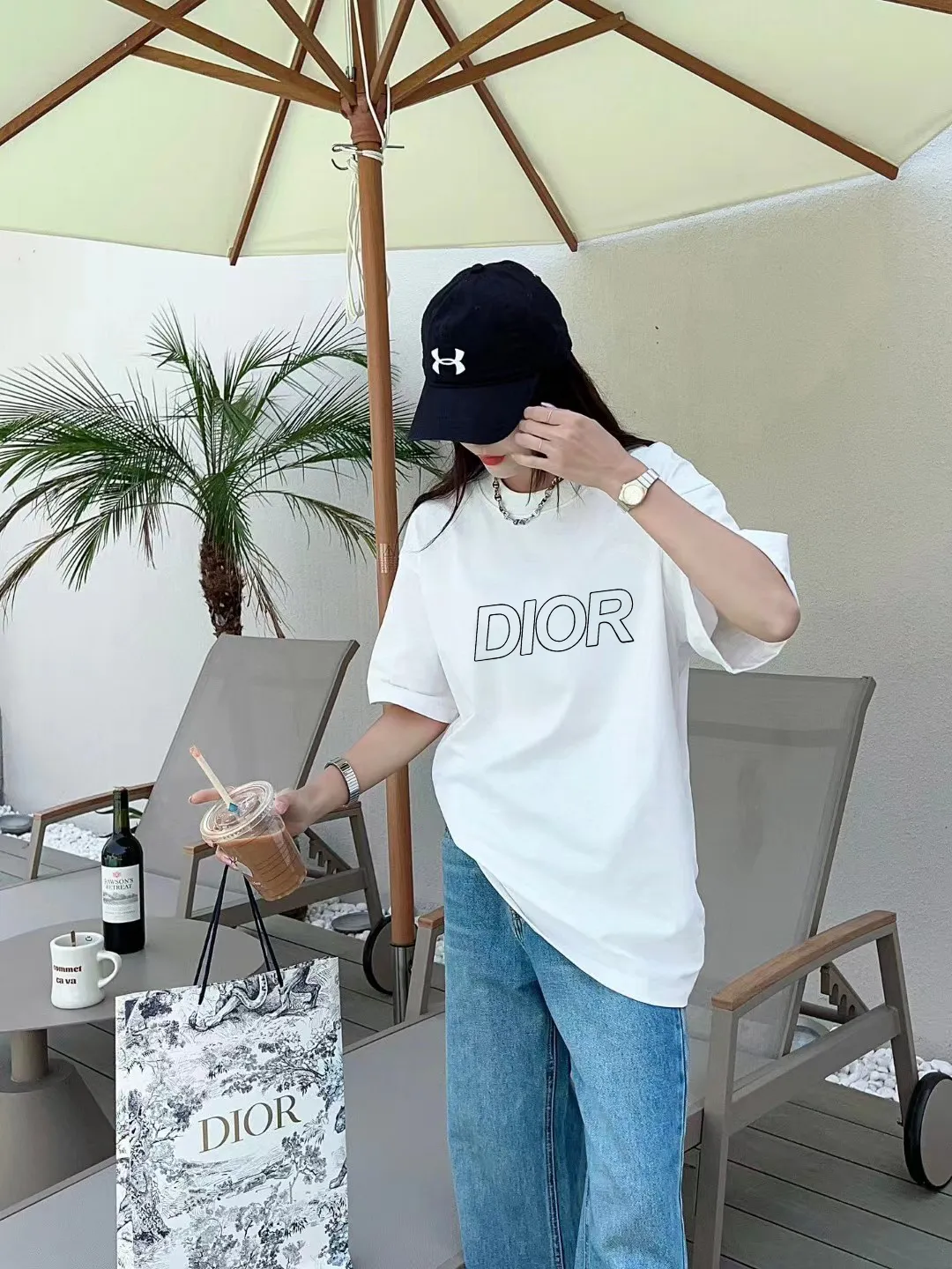 🅿️170 [DIOR] 2025FW short-sleeved T-shirt, thick plate LOGO, high-end 26s double yarn 300g fabric, heavy fabric, custom stretcher rib, same vat and dye, complete three standards, same style for men and women, color: black, white, size: S M L XL 2XL