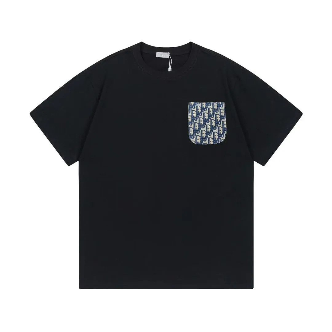 🅿️170 DIOR Dior 2025 early spring new style, customized 270g double yarn pure cotton fabric, patch denim jacquard letter logo, couple style, short-sleeved T-shirt, color: black, size: XS-L