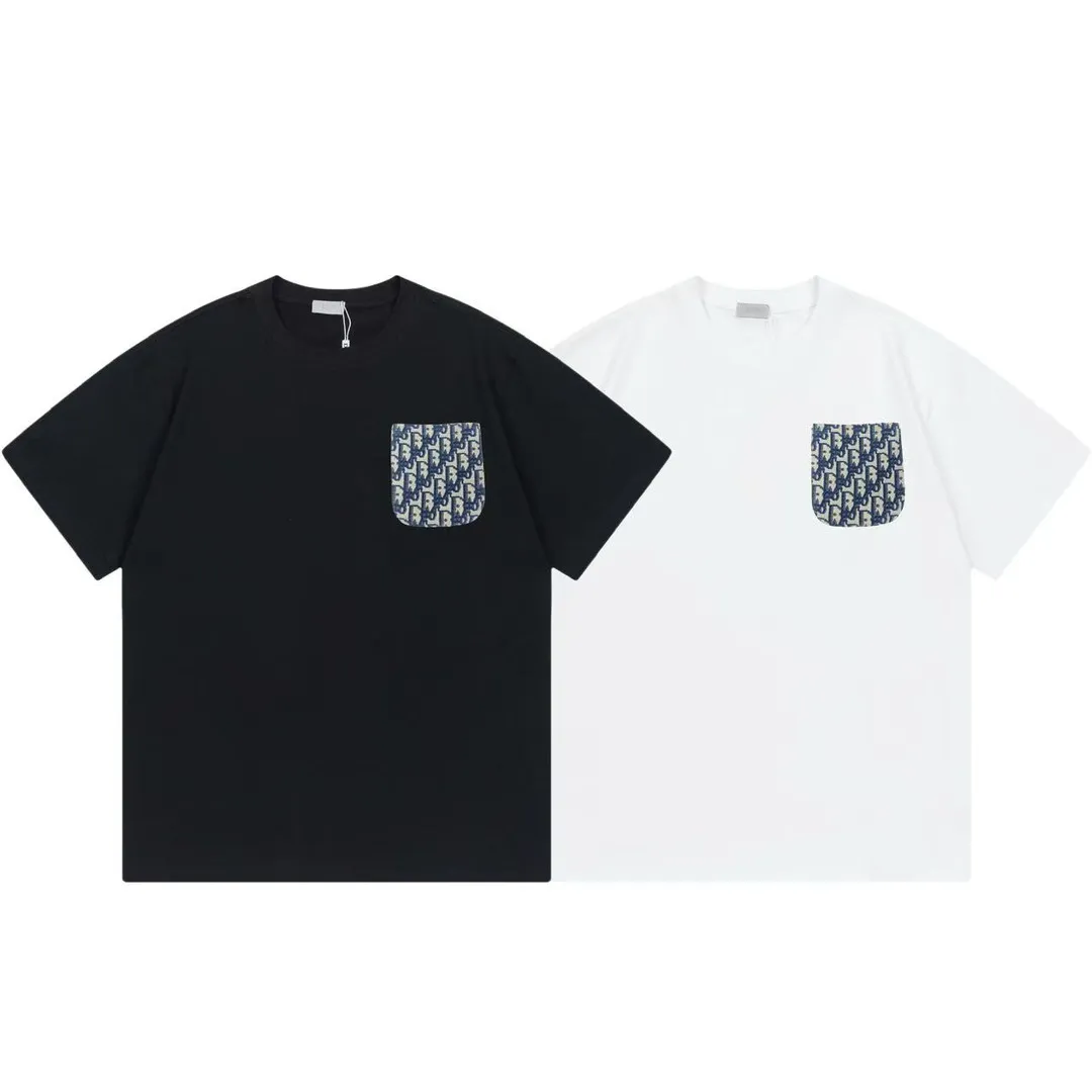 🅿️170 DIOR Dior 2025 early spring new style, customized 270g double yarn pure cotton fabric, patch denim jacquard letter logo, couple style, short-sleeved T-shirt, color: black, size: XS-L