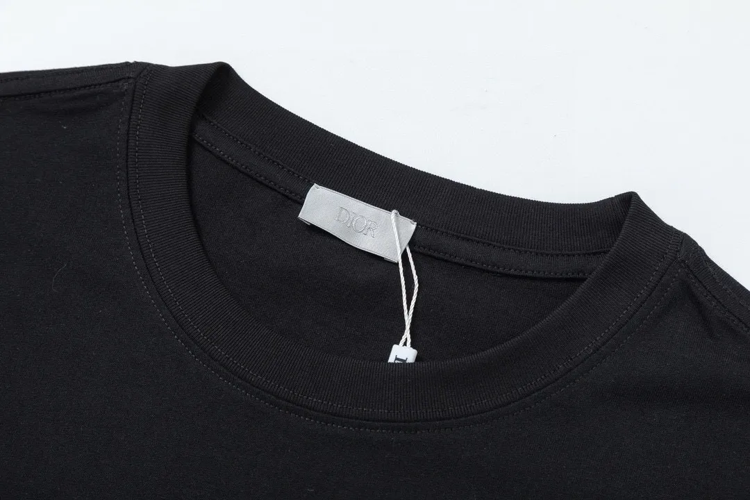 🅿️170 DIOR Dior 2025 early spring new style, customized 270g double yarn pure cotton fabric, patch denim jacquard letter logo, couple style, short-sleeved T-shirt, color: black, size: XS-L