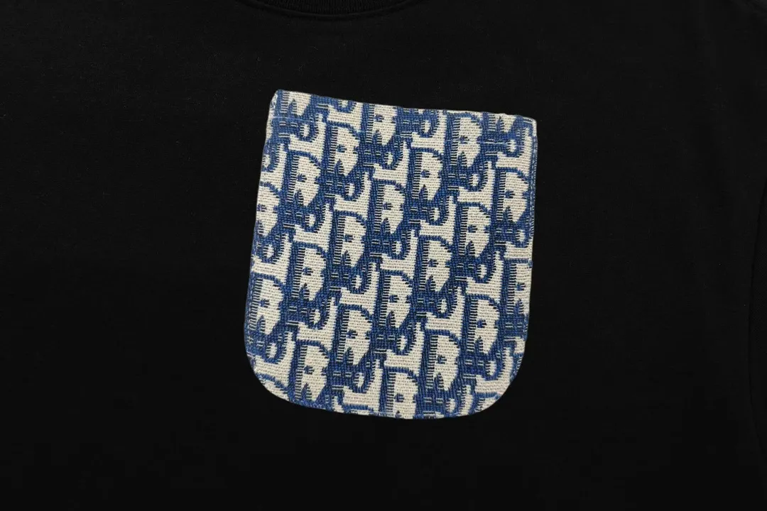 🅿️170 DIOR Dior 2025 early spring new style, customized 270g double yarn pure cotton fabric, patch denim jacquard letter logo, couple style, short-sleeved T-shirt, color: black, size: XS-L