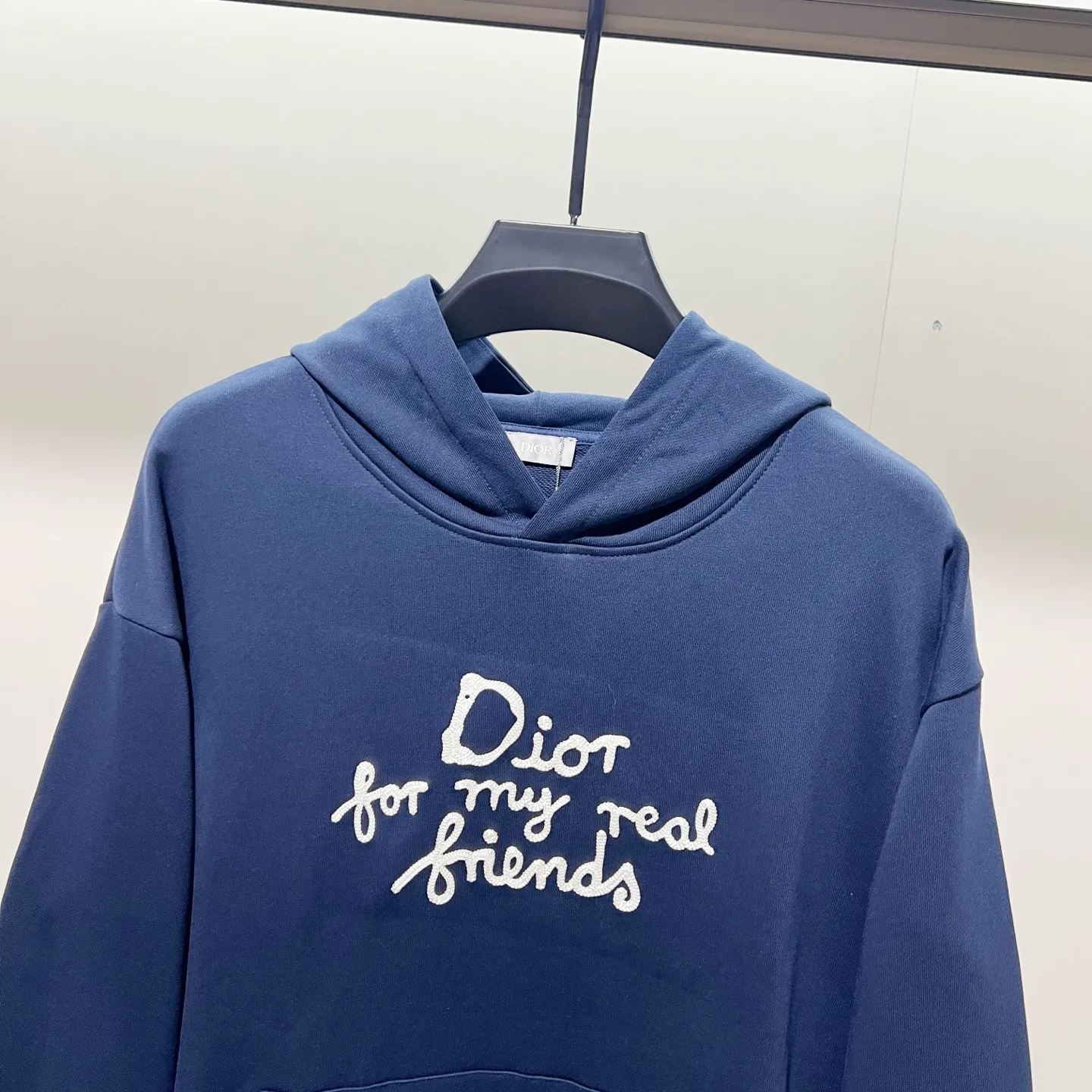 🅿️290 DIOR/Dior 420g pure cotton fabric hooded sweatshirt, classic rope embroidery signature on the chest ✍️letter LOGO logo technology, official synchronization, high version, high quality, fashionable personality, versatile trend, pure original quality, original fabric, tag, collar label, washed wheat, three standards complete, color: black, apricot, blue. Size: XS-L