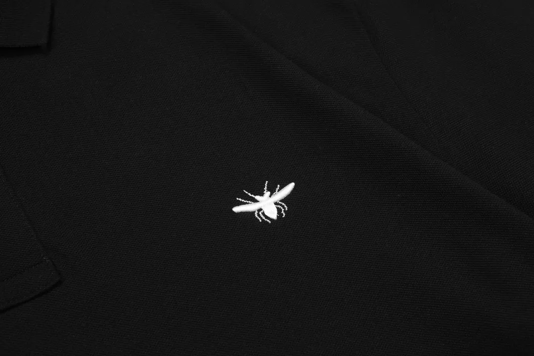 🅿️190 DIOR Dior 2025 new style embroidered bee logo couple casual polo shirt ·Customized pique cotton fabric ·Imported Tajima machine embroidery technology ·Collar label, hangtag, main mark and three labels complete Color: Black Size: M-XXXL