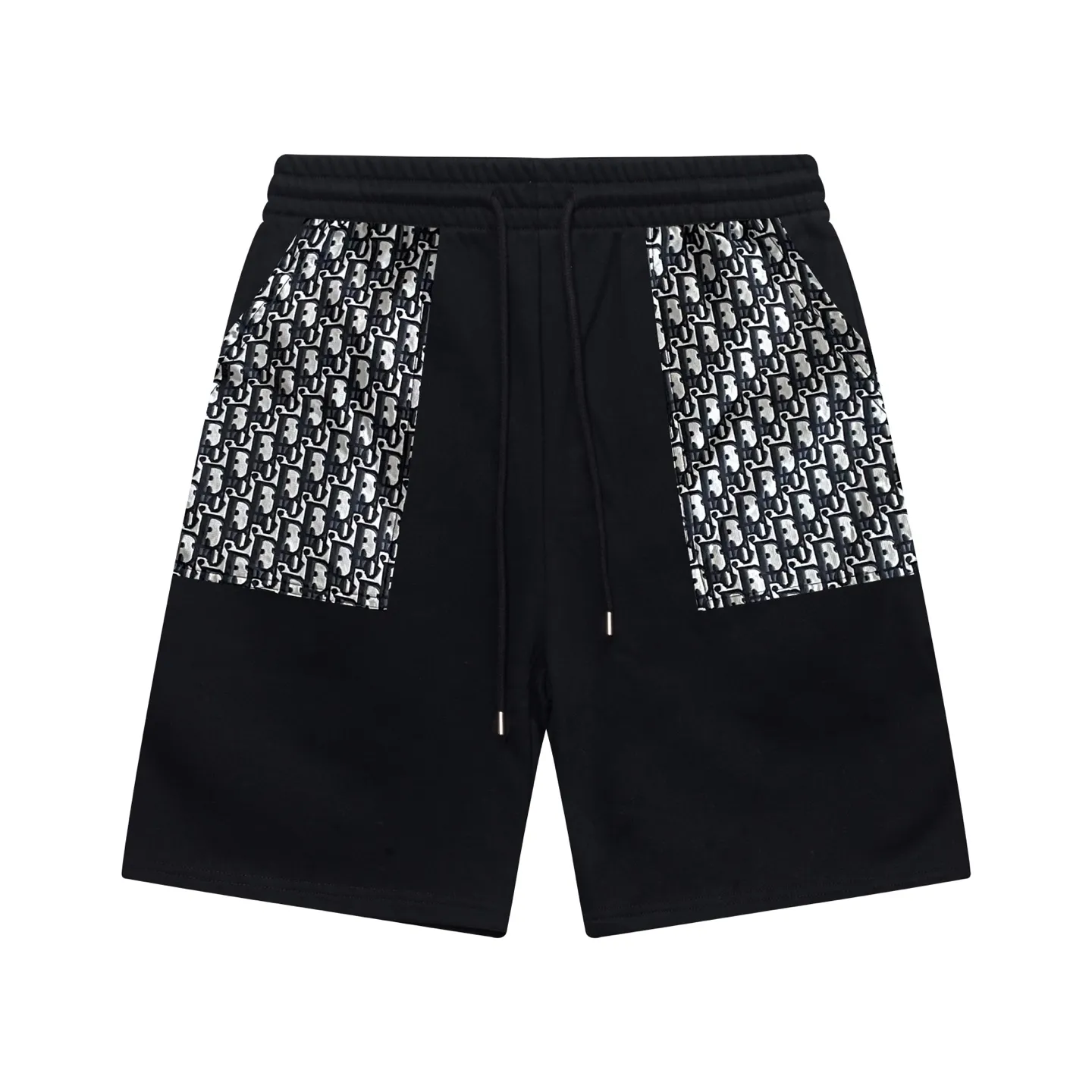 🅿️200 DIOR Dior 2025 new model, light luxury, customized logo pocket splicing, daily commuting for men and women, essential casual shorts, ·Customized terry fabric, ·Built-in drawstring to adjust the elastic waist design, ·Inner edge processing, no head pressure, ·Waist label, hanging tag, three washing marks, complete, color: black, size: S M L XL