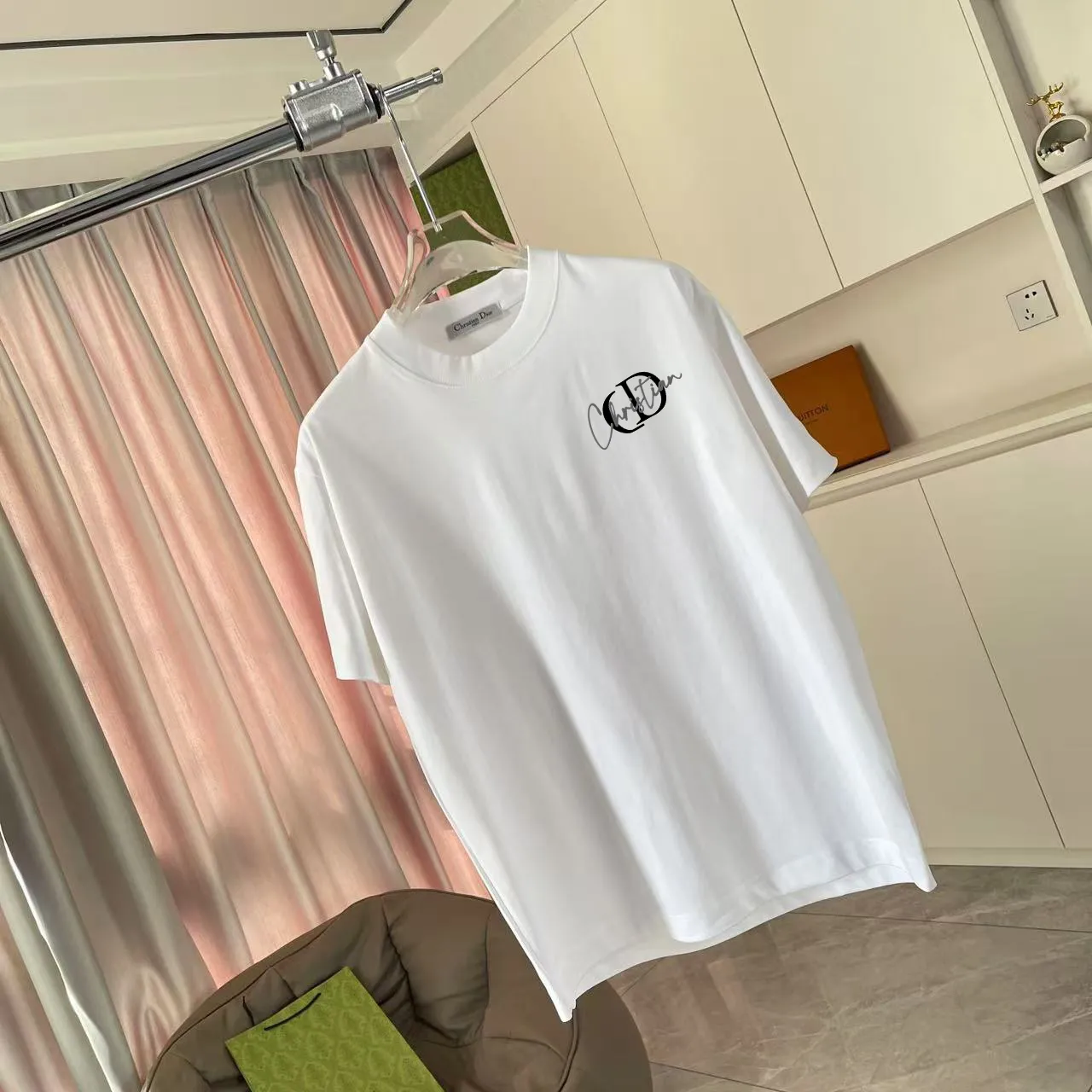 🅿️170 Dio Dior 2025 summer new style Personalized letter logo printing Short-sleeved T-shirt Customized fabric 300g Same style for men and women Color: black white lake green sky blue Size: S M L XL XXL five sizes ​