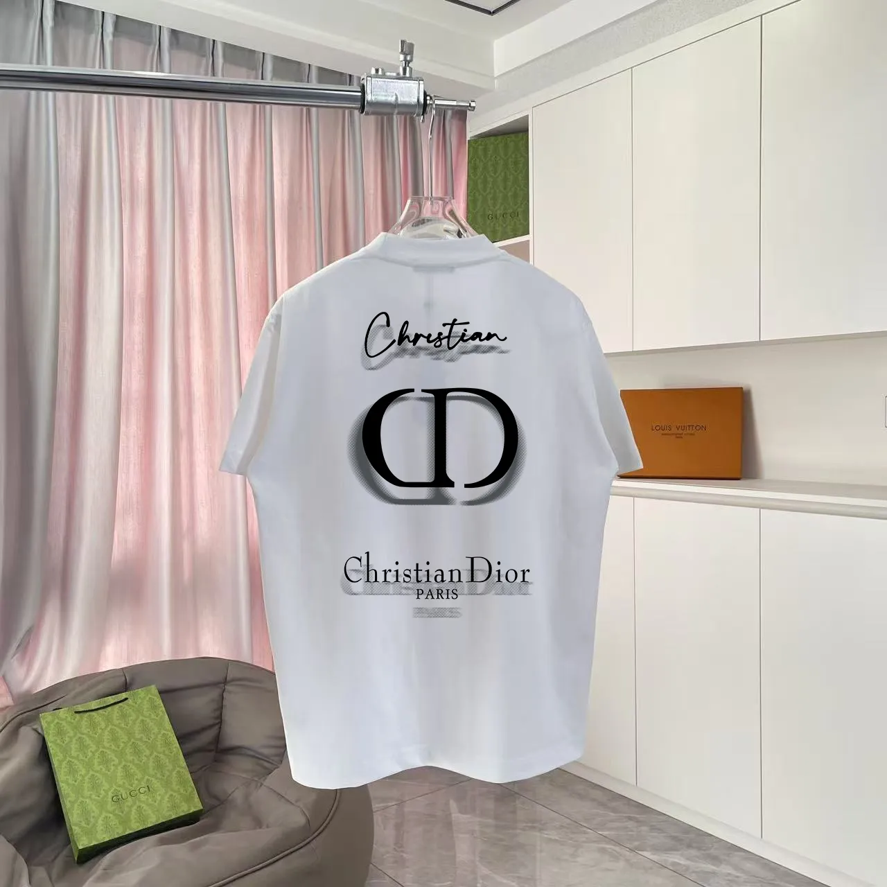 🅿️170 Dio Dior 2025 summer new style Personalized letter logo printing Short-sleeved T-shirt Customized fabric 300g Same style for men and women Color: black white lake green sky blue Size: S M L XL XXL five sizes ​