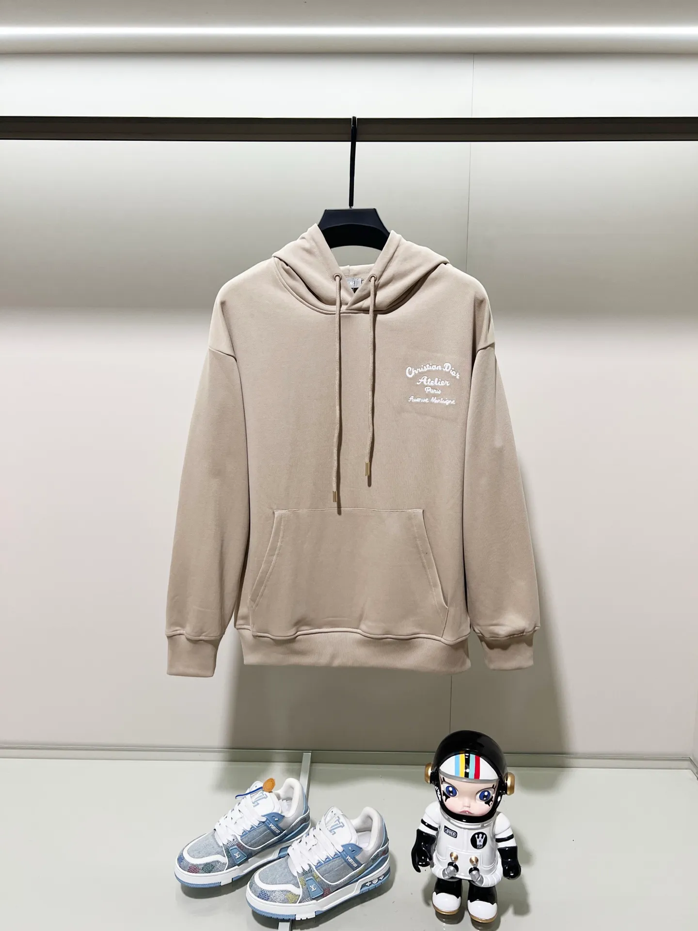 🅿️290 DIOR/Dior 420g pure cotton fabric hooded sweatshirt, front and back knot letter signature ✍️embroidery🪡LOGO logo, official synchronization, high version, high quality, fashionable personality, versatile trend, pure original quality, original fabric, tag, collar label, washed wheat, complete three standards, color: black, khaki, white, gray. Size: XS-L