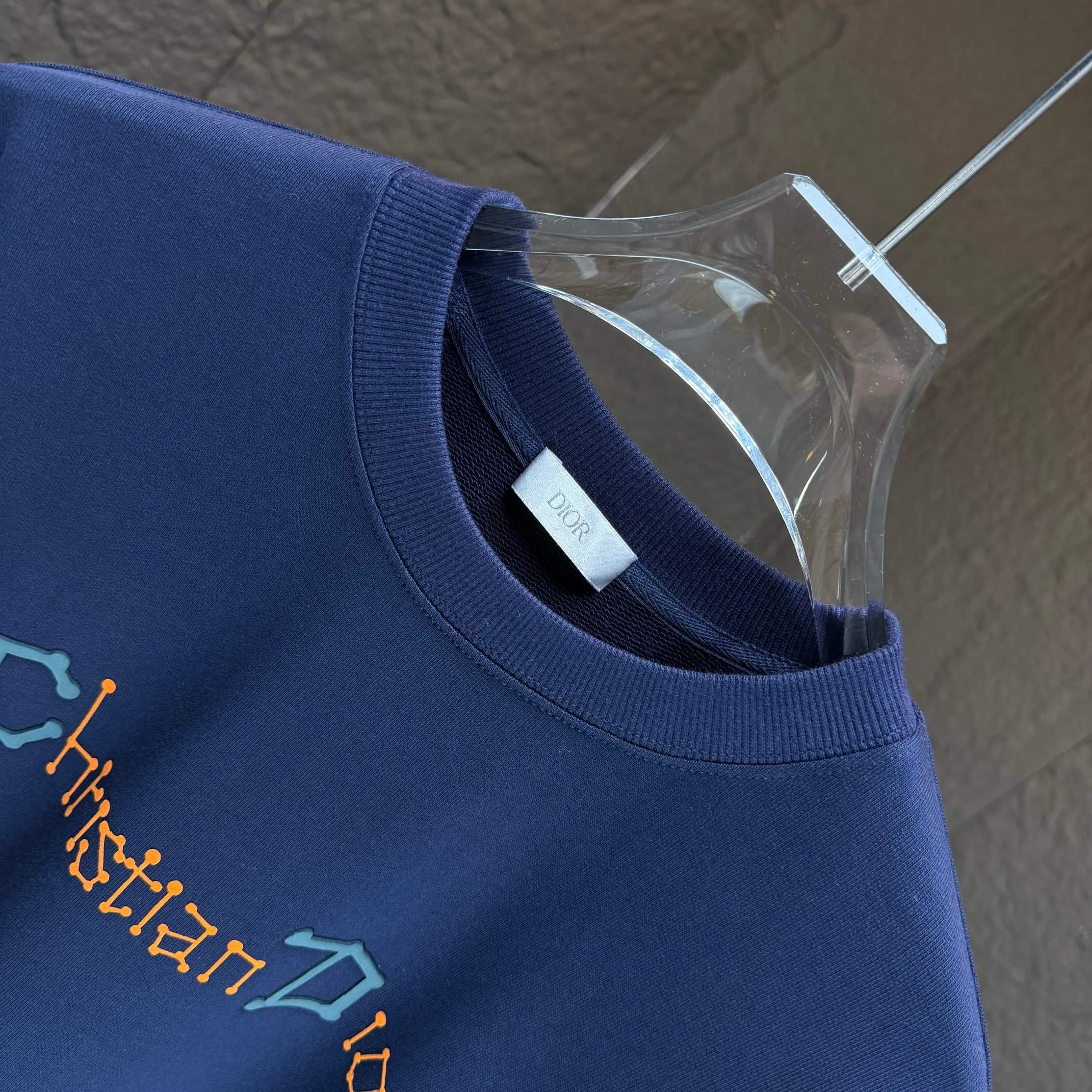 🅿️250 Dio* Dior* 2025 autumn and winter new round neck sweatshirt 400 grams terry cotton letter logo flocking ➕skin-feeling cotton Color: Black White Blue Gray Size: S M L XL XXL