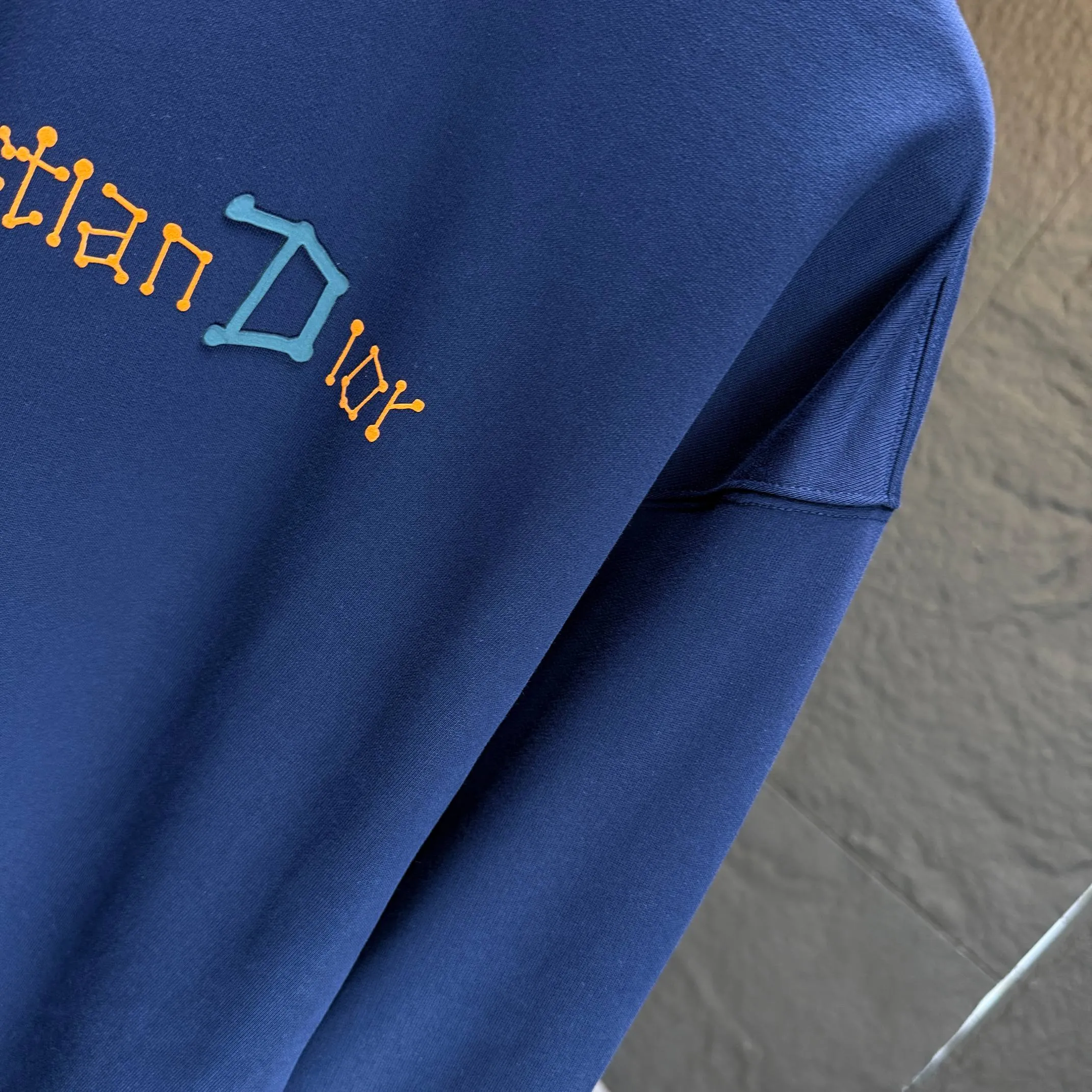 🅿️250 Dio* Dior* 2025 autumn and winter new round neck sweatshirt 400 grams terry cotton letter logo flocking ➕skin-feeling cotton Color: Black White Blue Gray Size: S M L XL XXL