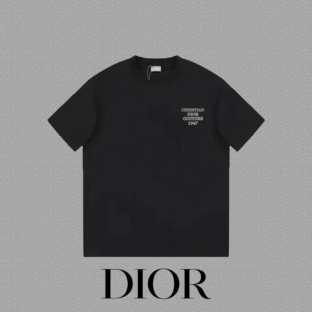 🅿️170 [DIOR Dior] 2025FW short-sleeved T-shirt LOGO printing High-end 26s double yarn 300g fabric Heavy fabric Customized frame ribbing in the same cylinder and dyeing Complete three standards Same style for men and women Color: Black White Size: S M L XL 2XL