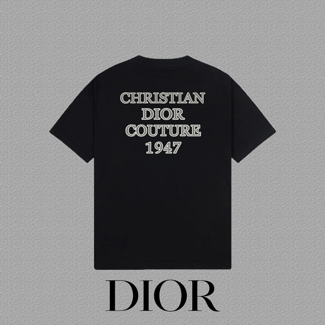 🅿️170 [DIOR Dior] 2025FW short-sleeved T-shirt LOGO printing High-end 26s double yarn 300g fabric Heavy fabric Customized frame ribbing in the same cylinder and dyeing Complete three standards Same style for men and women Color: Black White Size: S M L XL 2XL