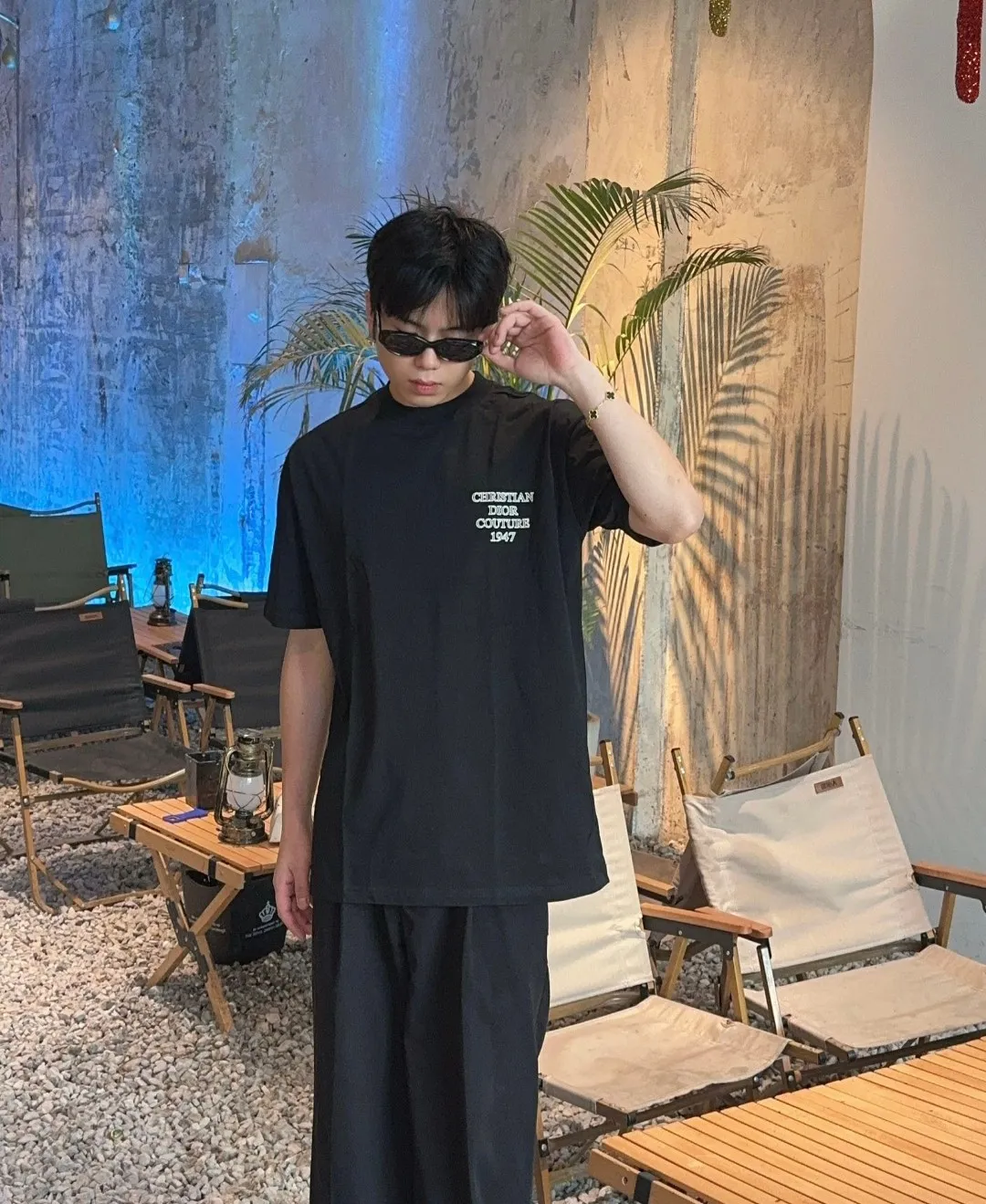 🅿️170 [DIOR Dior] 2025FW short-sleeved T-shirt LOGO printing High-end 26s double yarn 300g fabric Heavy fabric Customized frame ribbing in the same cylinder and dyeing Complete three standards Same style for men and women Color: Black White Size: S M L XL 2XL