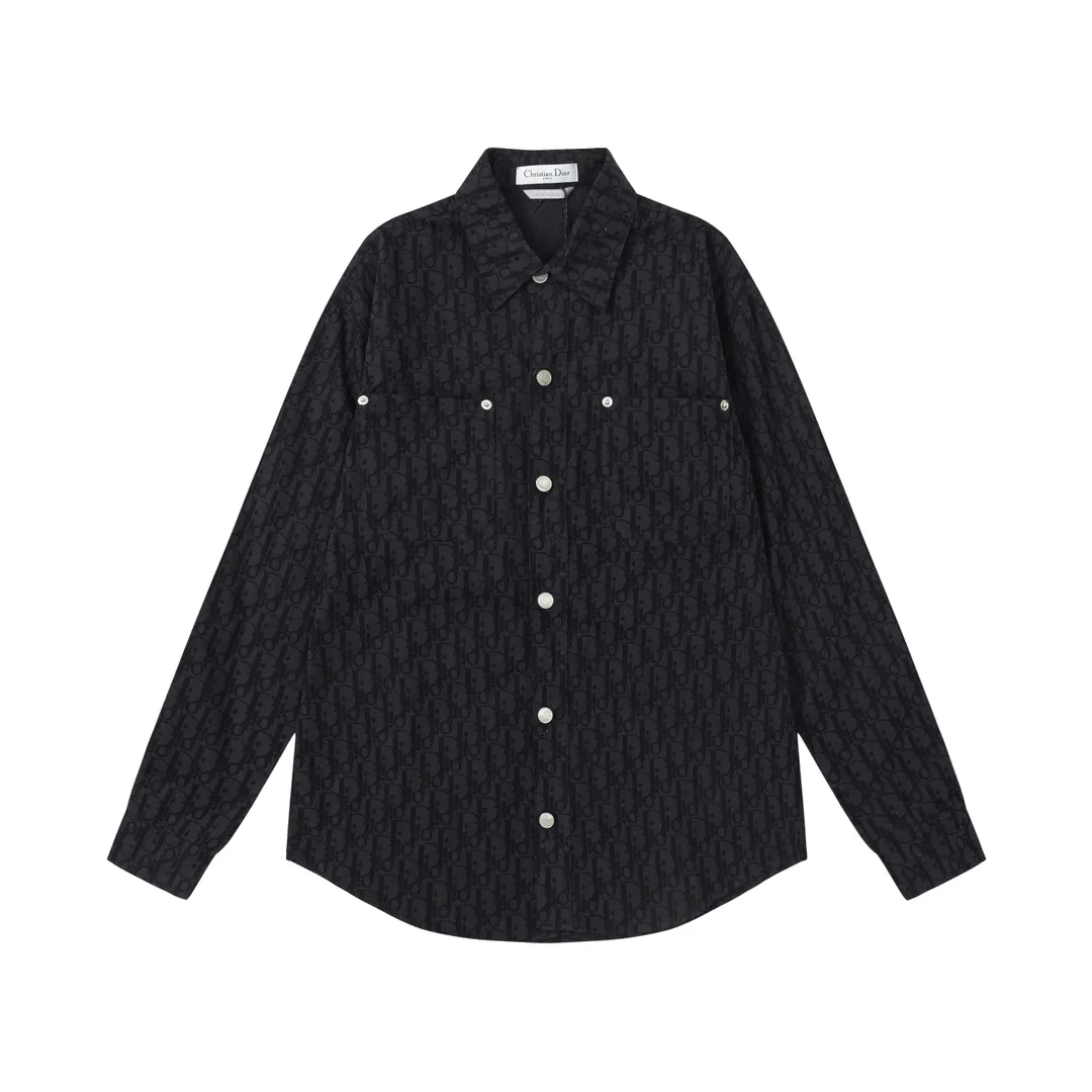 🅿️240 DIOR Dior classic hot style, all-over dark pattern jacquard letter logo, customized hardware, workwear aesthetics, slim tailoring, same style for men and women, shirt, shirt, color: as shown, size: XS-L