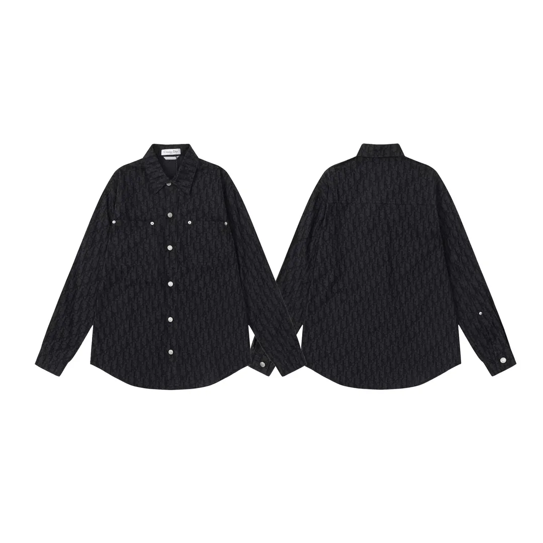 🅿️240 DIOR Dior classic hot style, all-over dark pattern jacquard letter logo, customized hardware, workwear aesthetics, slim tailoring, same style for men and women, shirt, shirt, color: as shown, size: XS-L