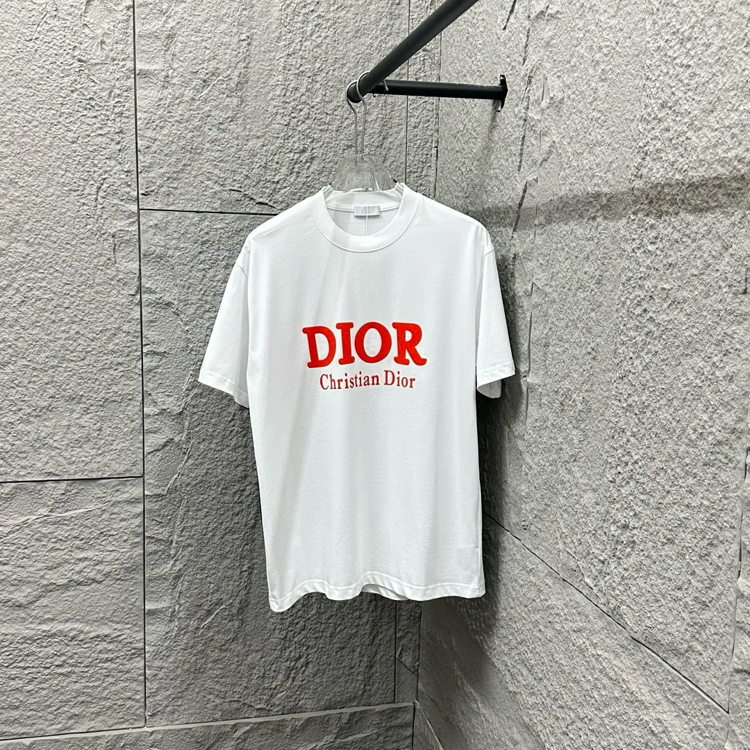 🅿️180 Dio*Dior 2025 spring and summer new style Classic orange letter flocking technology Customized double yarn plain cotton fabric Short-sleeved T-shirt Uniform for men and women Color: black white Size: S (90-130 catties) M (120-150 catties) L (140-165 catties) XL (160-180 catties) XXL (180-210 pounds)