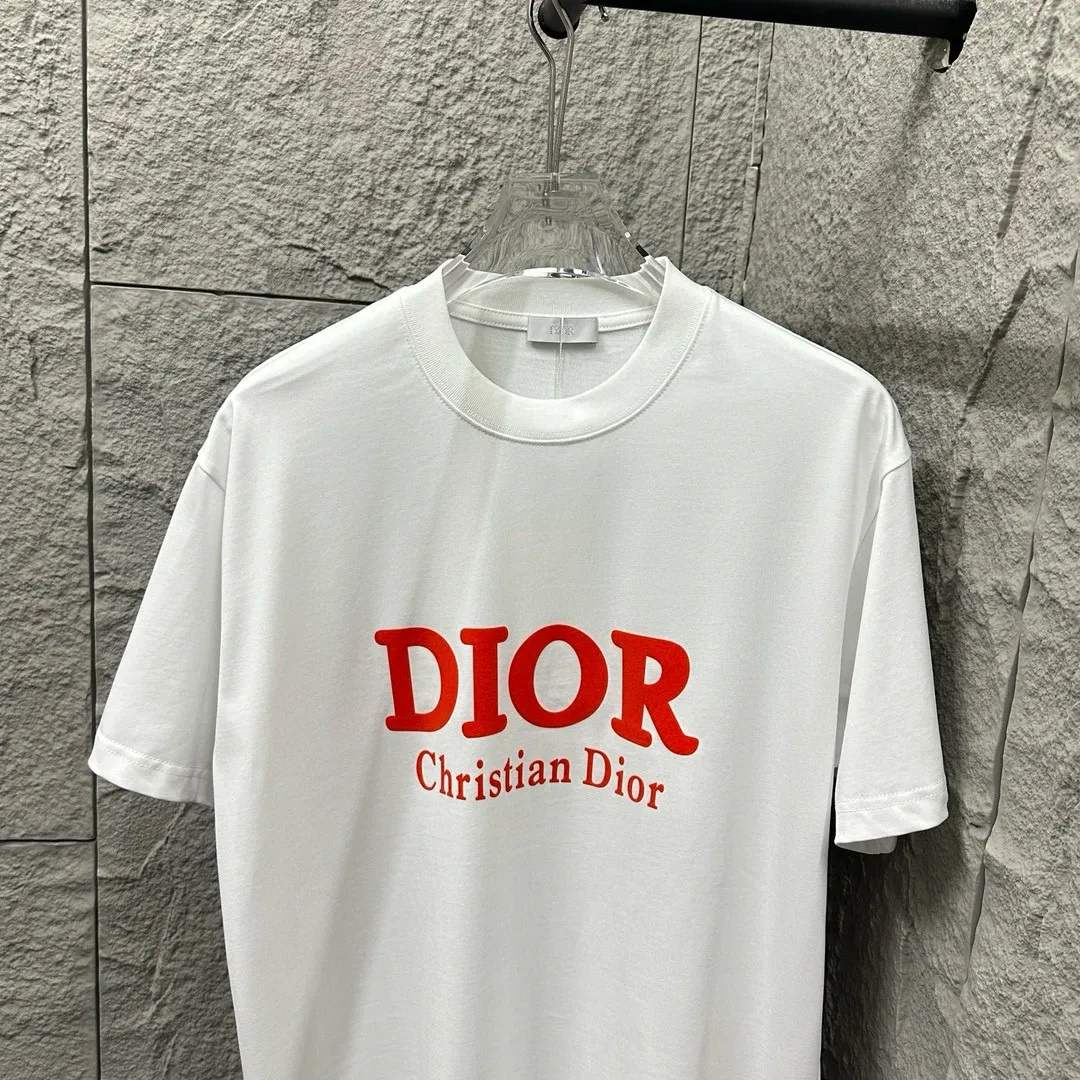 🅿️180 Dio*Dior 2025 spring and summer new style Classic orange letter flocking technology Customized double yarn plain cotton fabric Short-sleeved T-shirt Uniform for men and women Color: black white Size: S (90-130 catties) M (120-150 catties) L (140-165 catties) XL (160-180 catties) XXL (180-210 pounds)