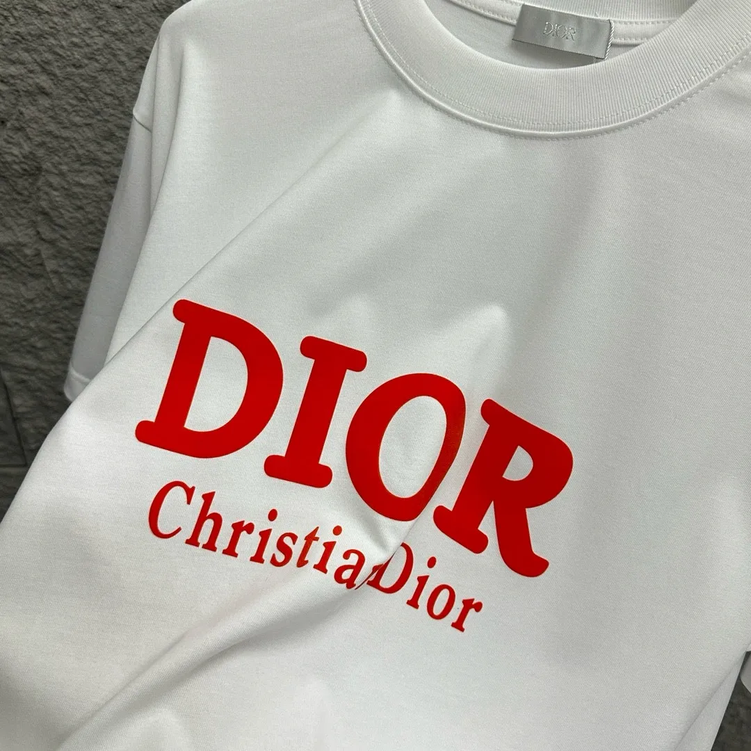 🅿️180 Dio*Dior 2025 spring and summer new style Classic orange letter flocking technology Customized double yarn plain cotton fabric Short-sleeved T-shirt Uniform for men and women Color: black white Size: S (90-130 catties) M (120-150 catties) L (140-165 catties) XL (160-180 catties) XXL (180-210 pounds)