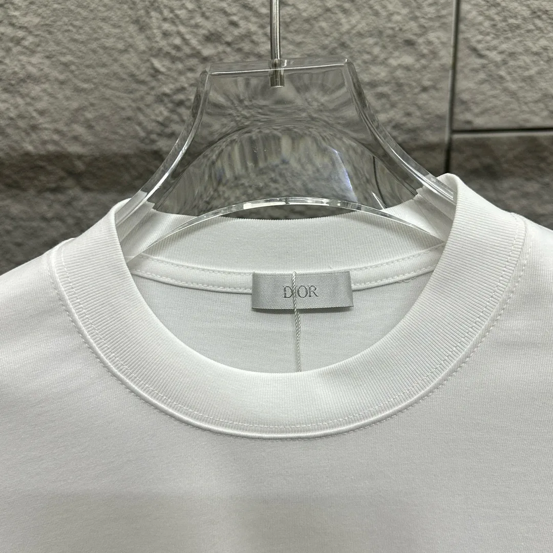 🅿️180 Dio*Dior 2025 spring and summer new style Classic orange letter flocking technology Customized double yarn plain cotton fabric Short-sleeved T-shirt Uniform for men and women Color: black white Size: S (90-130 catties) M (120-150 catties) L (140-165 catties) XL (160-180 catties) XXL (180-210 pounds)