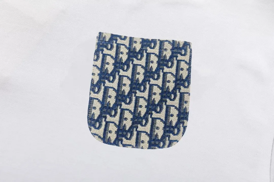 🅿️170 DIOR Dior 2025 early spring new style, customized 270g double yarn pure cotton fabric, patch denim jacquard letter logo, couple style, short-sleeved T-shirt, color: white, size: XS-L