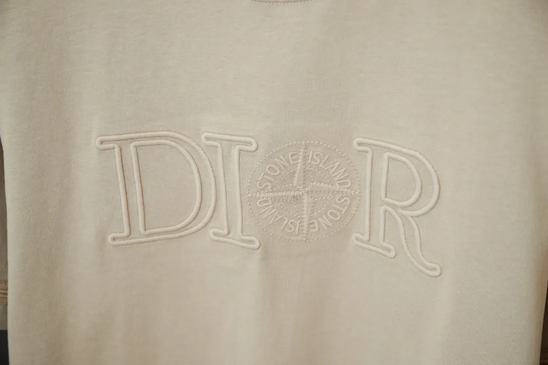 🅿️210 High quality D*OR 2025 latest Dior co-branded Stone Island short-sleeved T-shirt, pure cotton double yarn fabric, using high-density thread embroidery, loose version, full set of accessories, soft and thick fabric, complete with three standards, same style for men and women S M L XL