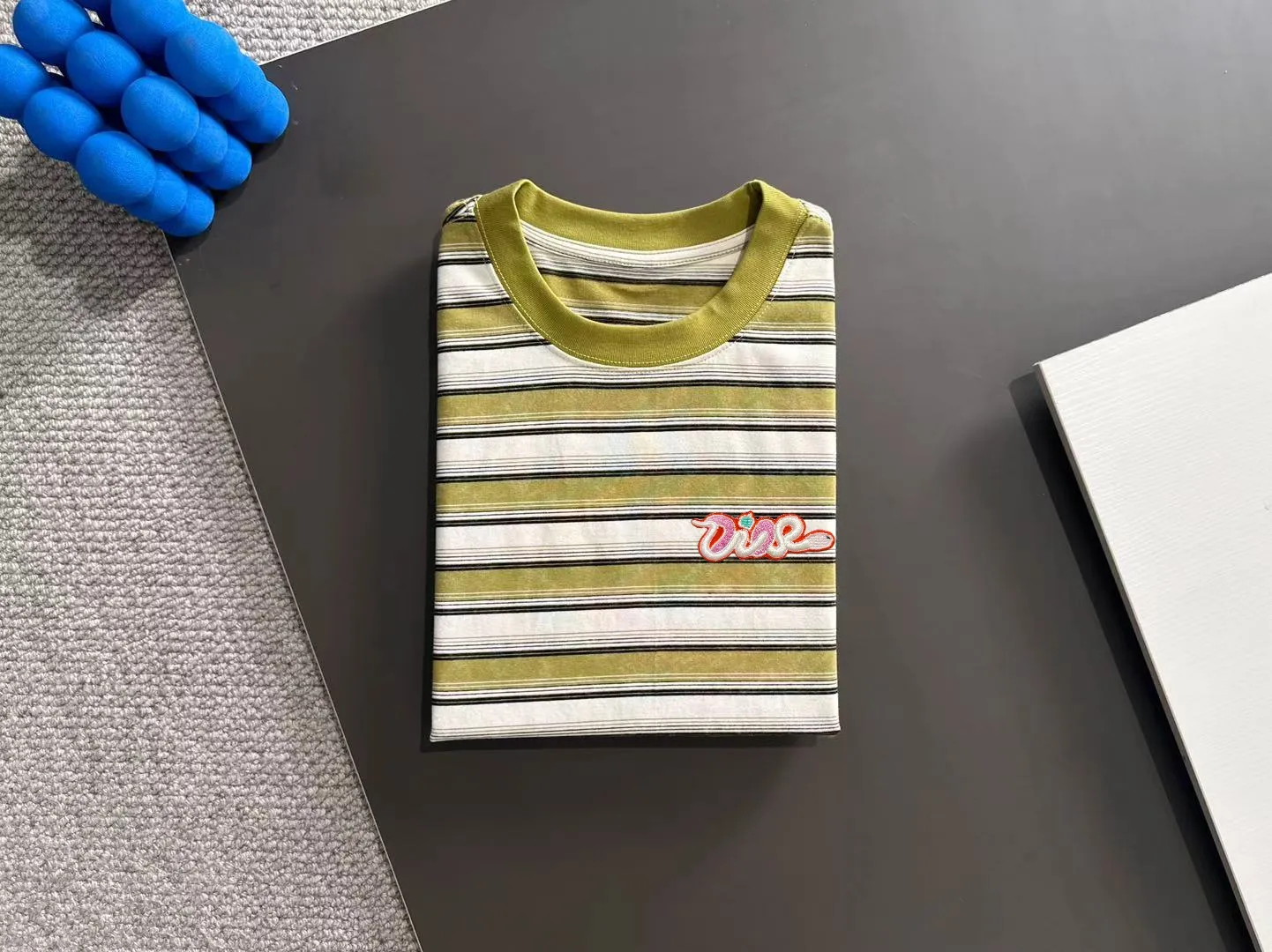🅿️270 shipped next day DIOR Dior 2025 spring and summer new high quality launch of double yarn pure cotton striped fabric short-sleeved personalized exclusive style will not deform or shrink after being soaked in water SIZE: M-3XL