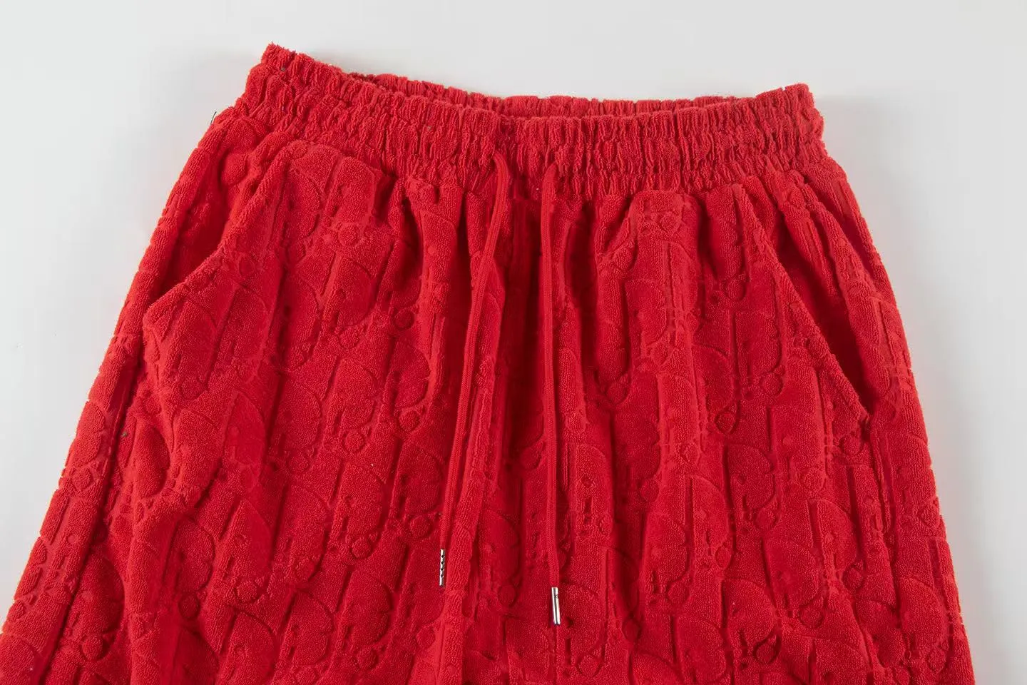 🅿️170 ❥B806# High quality Dior 2025Fall spring and summer new series Presbyopia jacquard terry shorts Custom weaving and dyeing pure cotton 100% gram weight 300G fabric Positioning and cutting heavy material size: S M L XL Color: red