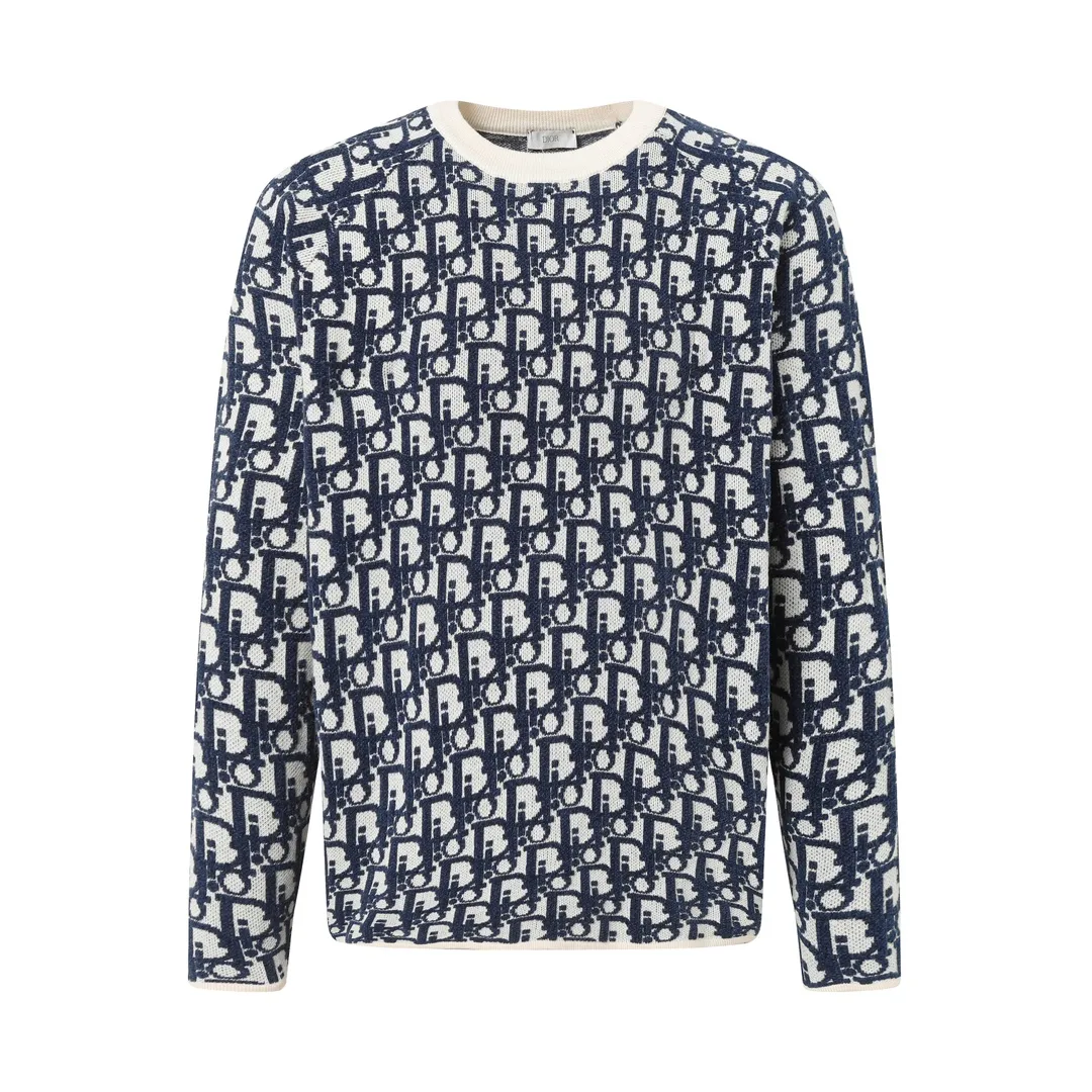 🅿️350 DIOR Dior jacquard round neck casual long-sleeved sweater. It can be easily integrated into casual or formal looks. It is a classic choice during the changing seasons. Same style for men and women. Color: Black Blue Green Size: XS S M L