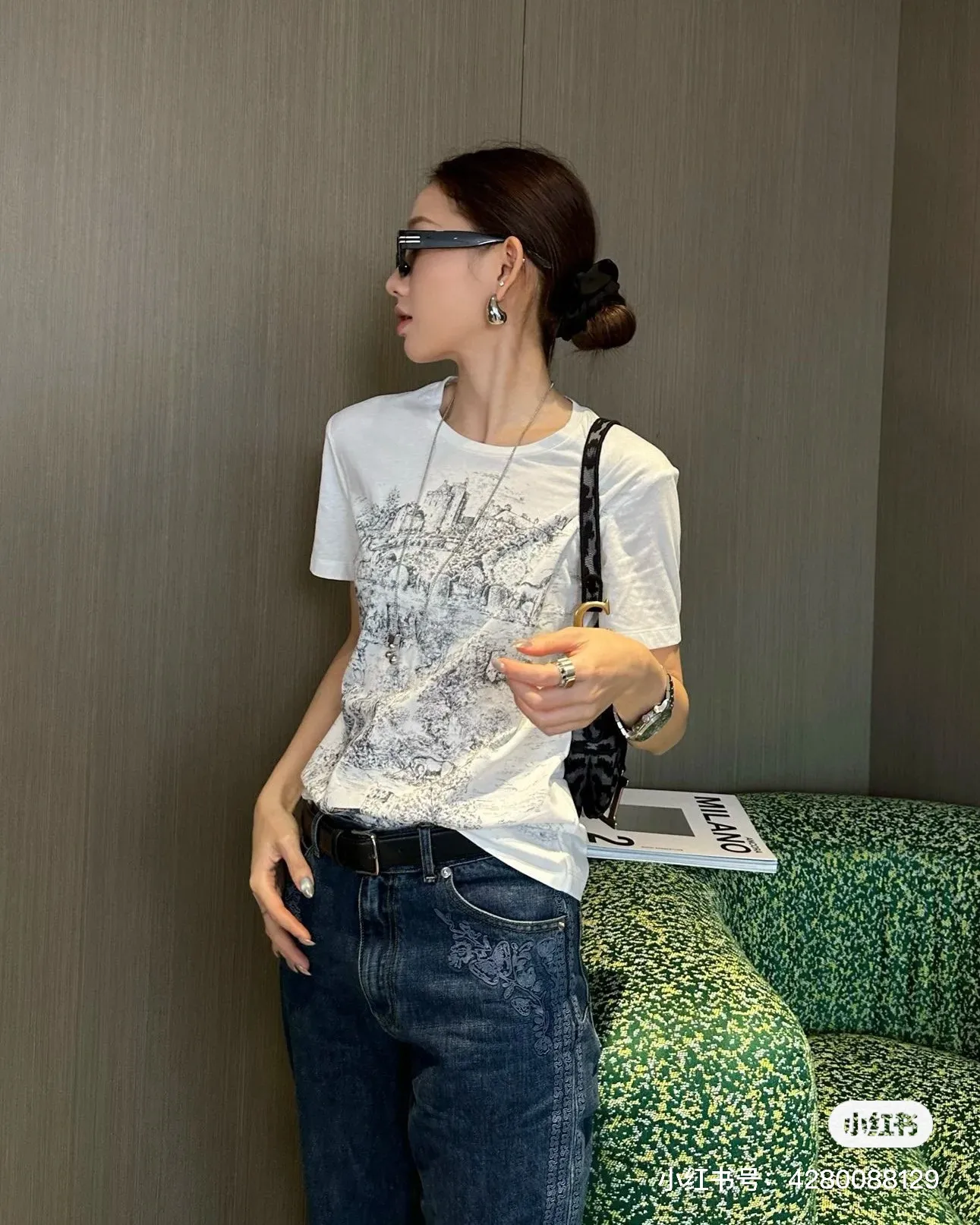🅿️130 M128#Dior•25ss new linen non-sensory printed embroidered short-sleeved T-shirt ✅✅✅Ready stock Focus on quality Feel free to compare Size: S M L Color: White