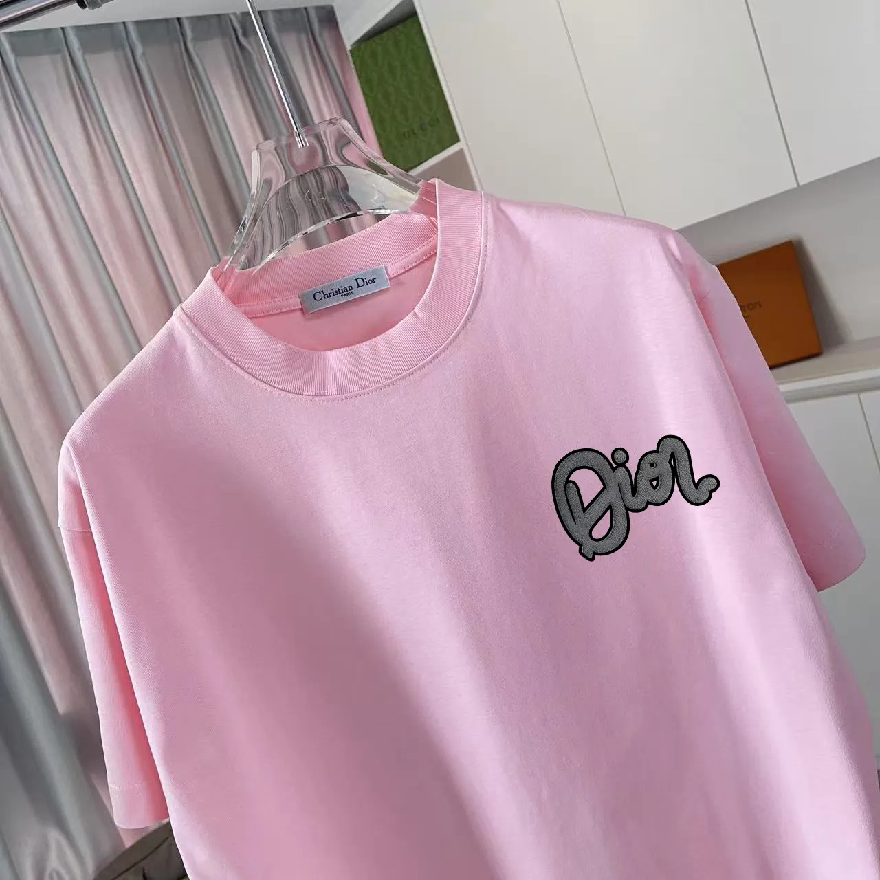 🅿️170 Dio Dior 2025 summer new style Personalized letter logo printing Short-sleeved T-shirt Customized fabric 300g Same style for men and women Color: Black White Pink Sky Blue Size: S M L XL XXL Five codes​