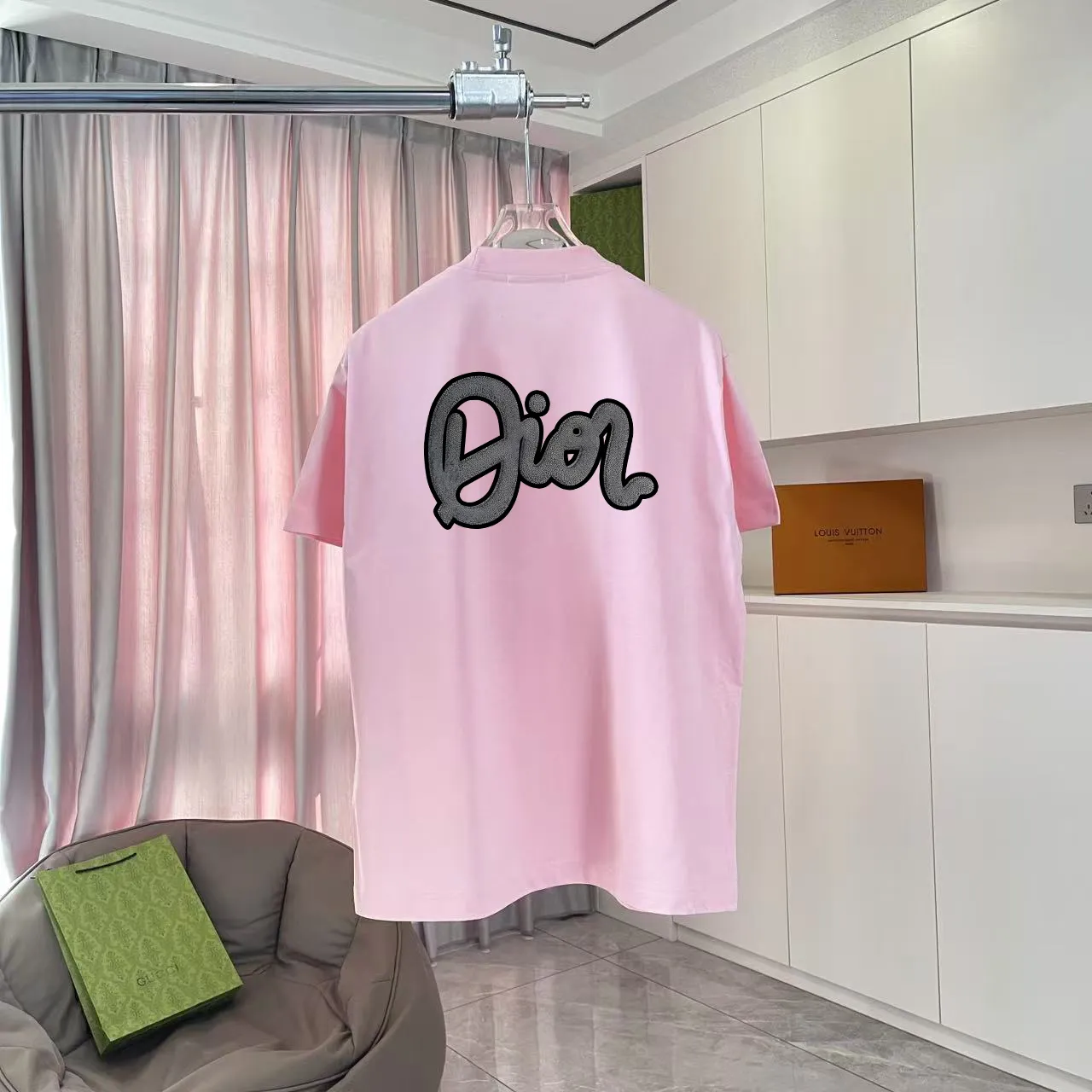 🅿️170 Dio Dior 2025 summer new style Personalized letter logo printing Short-sleeved T-shirt Customized fabric 300g Same style for men and women Color: Black White Pink Sky Blue Size: S M L XL XXL Five codes​