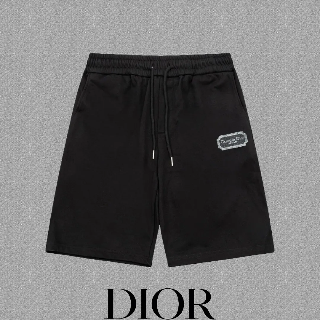 🅿️220 [DIOR] Classic letter embroidered shorts. Popular custom-made 400g active version of pure cotton fabric. Using three-dimensional embroidery technology. The three-dimensionality is clearly visible. The fabric is comfortable and textured. Size: S-XXL Color: Black