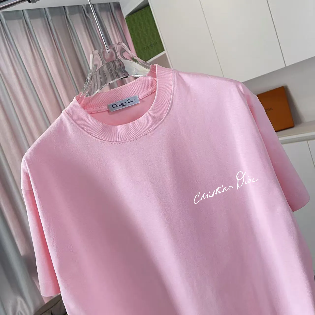 🅿️170 Dio Dior 2025 summer new style Personalized letter logo printing Short-sleeved T-shirt Customized fabric 300g Same style for men and women Color: Black White Pink Sky Blue Iron Gray Size: S M L XL XXL Five codes ​