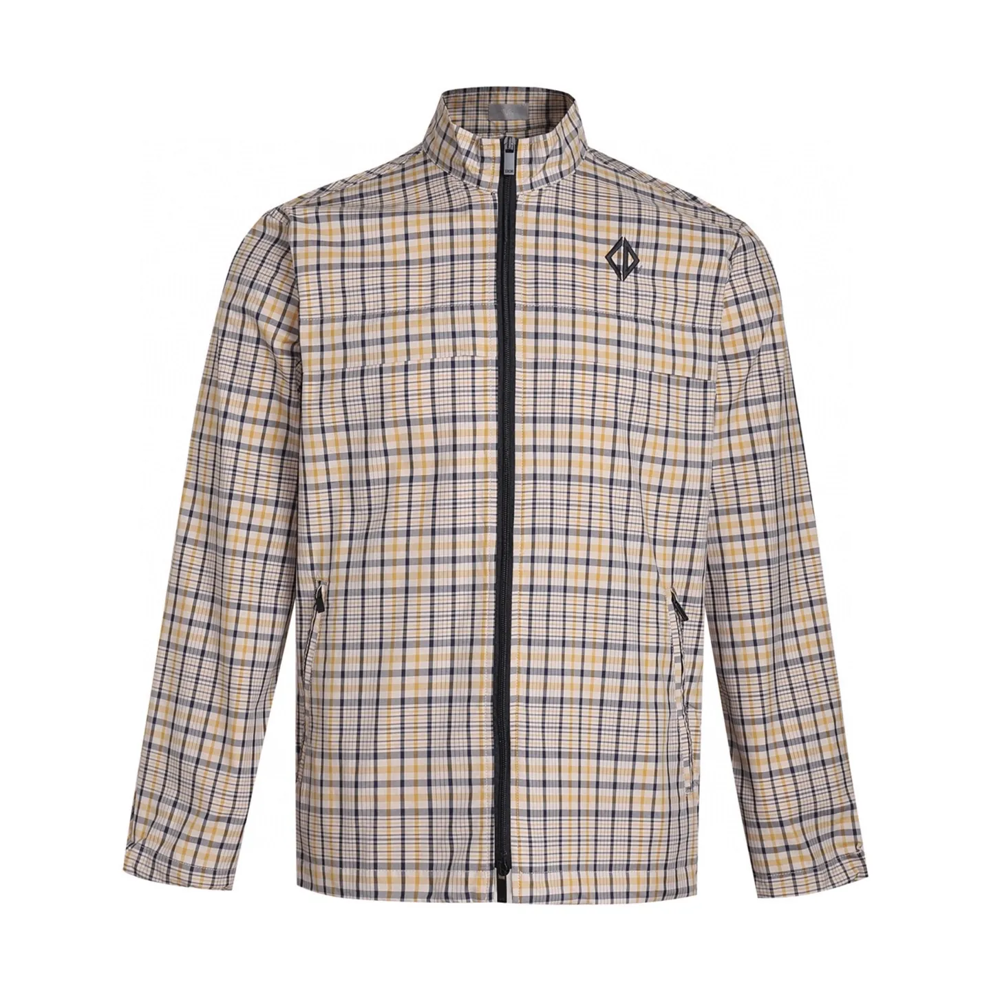 🅿️520 [Exclusive supply] CD diamond embroidered plaid stand collar jacket The original product was purchased for RMB 18,500 and developed. The fabric is made of custom-made beige cotton blend fabric, which feels comfortable and soft, skin-friendly and breathable. It is decorated with beige and navy blue patterns throughout, and is decorated with iconic logo embroidery on the chest. It has a two-way zipper opening and closing, with engraved zipper pullers, side zipper pockets, drawstring cuffs and hem. It can be matched with many types of clothing to create a fashionable look. Customized accessories, complete with three labels, same style for men and women! Size:S/M/L/XL