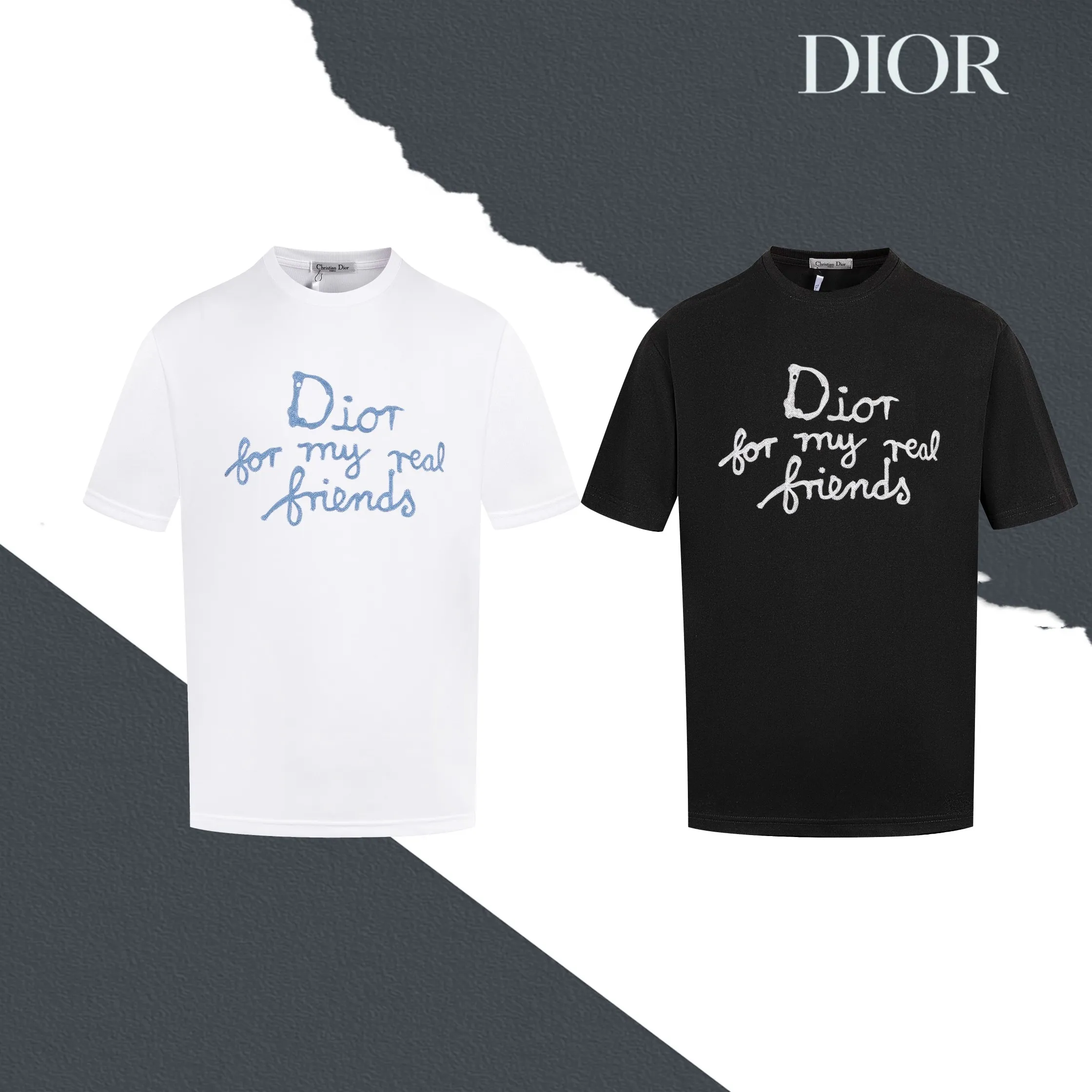 🅿️170 Style No. S04 DIOR Dior heavy industry logo letter logo embroidered round neck short sleeves, seam embroidery, full set of packaging, complete with three labels, original supporting accessories 1:1, main mark process, very high-end, has been pre-shrunk at high temperature, not easy to deform after repeated washing, pure cotton 280 grams, high gram weight, 32 double yarns, no pilling, no fading, comfortable and breathable, matched with 1x1 thread in the same cylinder, oversize loose version Can wear up to 220 pounds Color: black white Size: XS-L