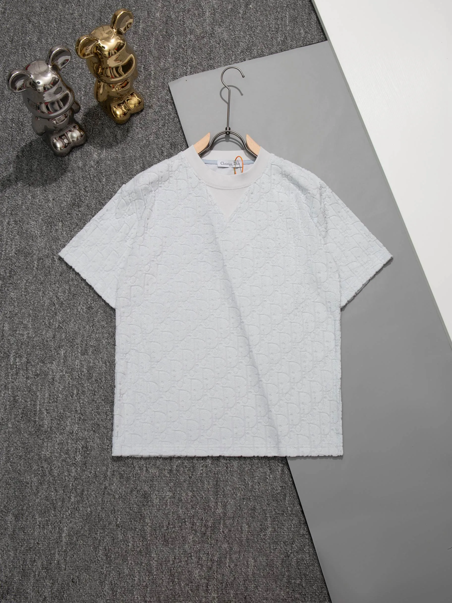 🅿️200 DIOR round neck triangle short-sleeved T-shirt made of cloth LOGO velvet fabric, official synchronization, 1:1 original mold opening, fashionable personality, versatile trend, pure original quality, original washed fabric, tag, collar label, washed wheat, complete three labels, color: black, white, coffee, purple, size: S M L XL