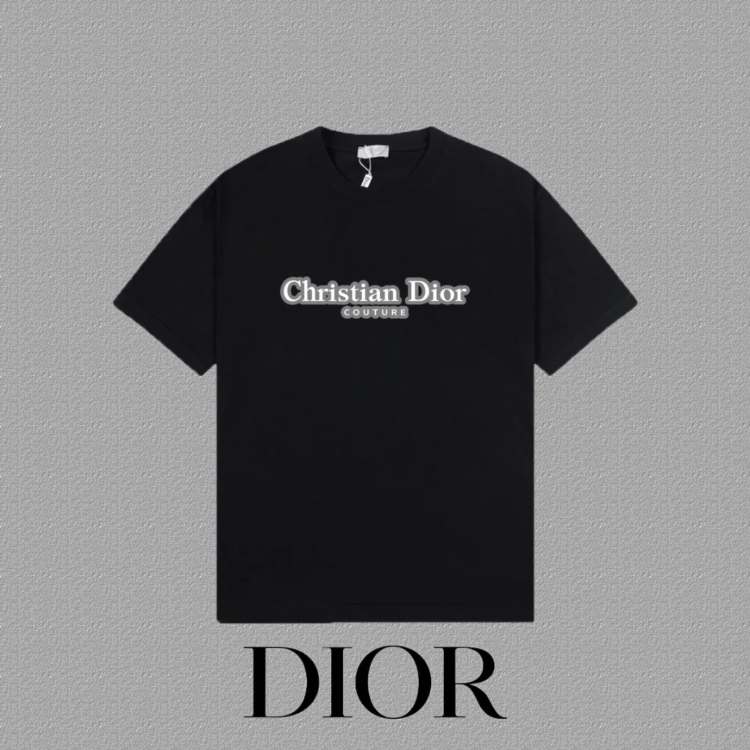 🅿️170 [DIOR Dior] 2025FW short-sleeved T-shirt LOGO printing High-end 26s double yarn 300g fabric Heavy fabric Customized frame ribbing in the same cylinder and dyeing Complete three standards Same style for men and women Color: Black White Size: S M L XL 2XL
