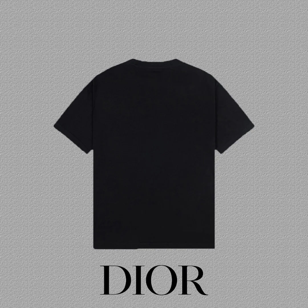 🅿️170 [DIOR Dior] 2025FW short-sleeved T-shirt LOGO printing High-end 26s double yarn 300g fabric Heavy fabric Customized frame ribbing in the same cylinder and dyeing Complete three standards Same style for men and women Color: Black White Size: S M L XL 2XL