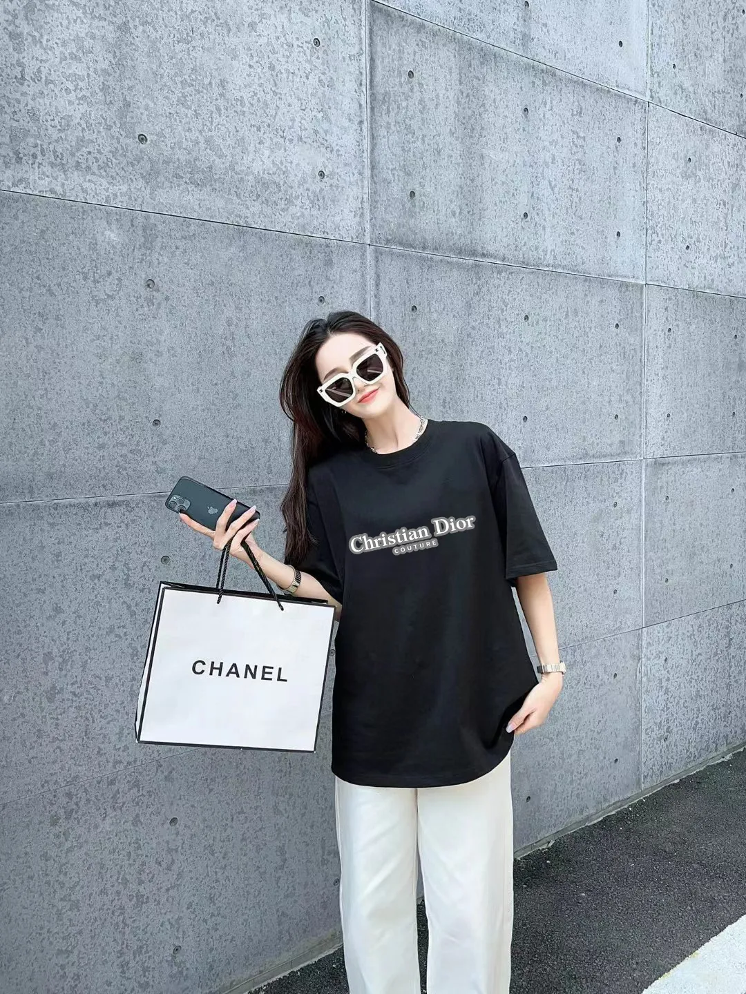 🅿️170 [DIOR Dior] 2025FW short-sleeved T-shirt LOGO printing High-end 26s double yarn 300g fabric Heavy fabric Customized frame ribbing in the same cylinder and dyeing Complete three standards Same style for men and women Color: Black White Size: S M L XL 2XL