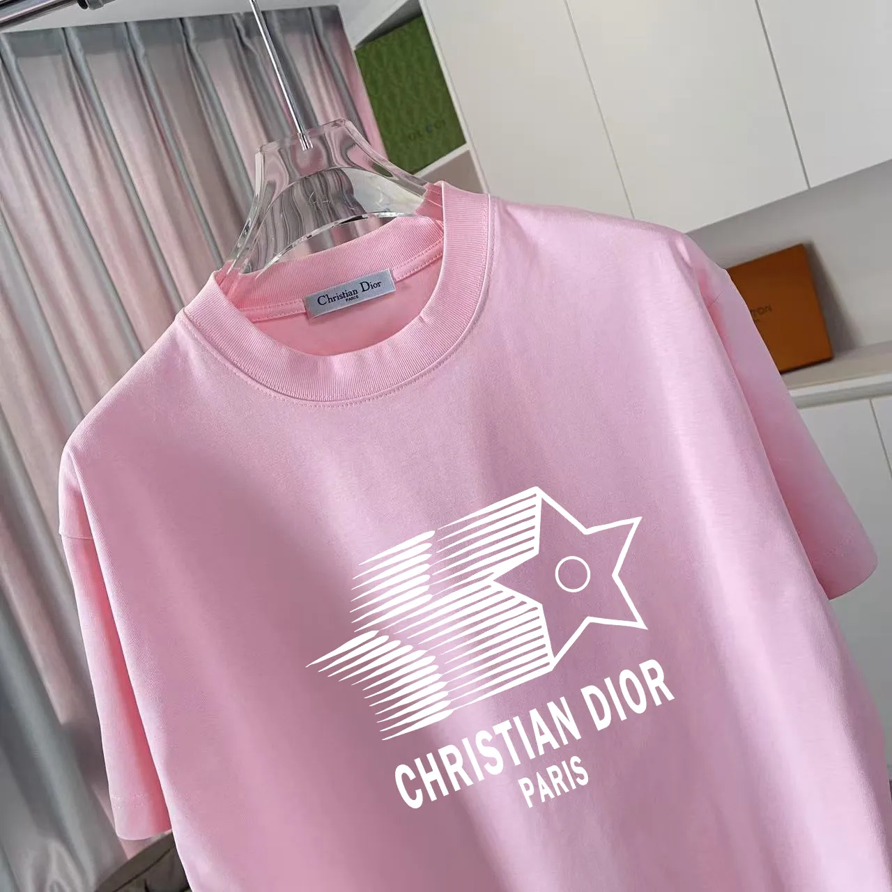🅿️170 Dio Dior 2025 summer new style Personalized letter logo printing Short-sleeved T-shirt Customized fabric 300g Same style for men and women Color: Black White Pink Lake Green Size: S M L XL XXL Five codes​