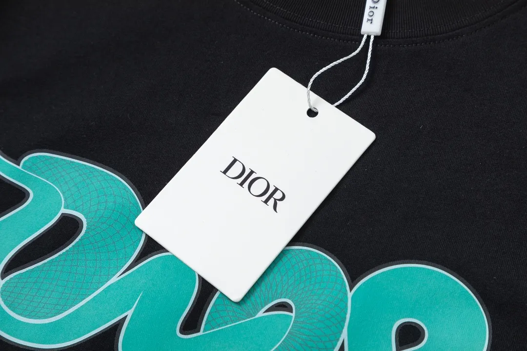 🅿️170 Dior Dior joint KAWS series 2025 new style snake-shaped letter logo Uniform short-sleeved T-shirt for men and women ·Customized 280g 100% double yarn pure cotton fabric ·Dyeing 32 count double-strand thread ·Kangli digital direct printing technology ·Collar label, hangtag, main mark and three labels complete Color: black Size: XS S M L