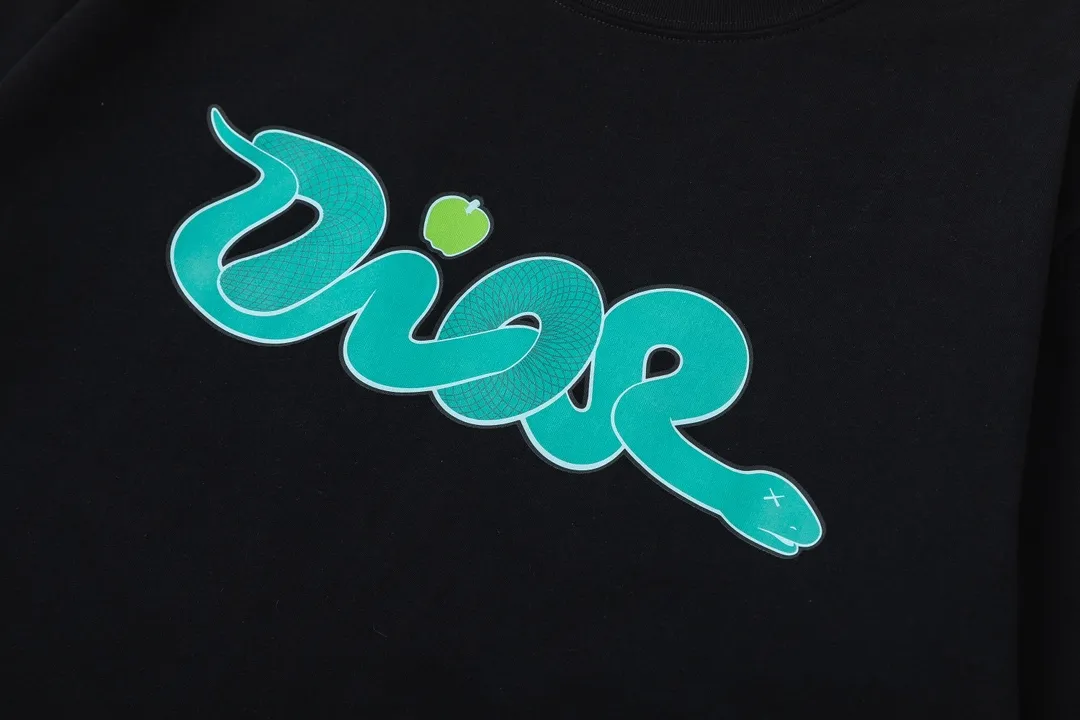🅿️170 Dior Dior joint KAWS series 2025 new style snake-shaped letter logo Uniform short-sleeved T-shirt for men and women ·Customized 280g 100% double yarn pure cotton fabric ·Dyeing 32 count double-strand thread ·Kangli digital direct printing technology ·Collar label, hangtag, main mark and three labels complete Color: black Size: XS S M L