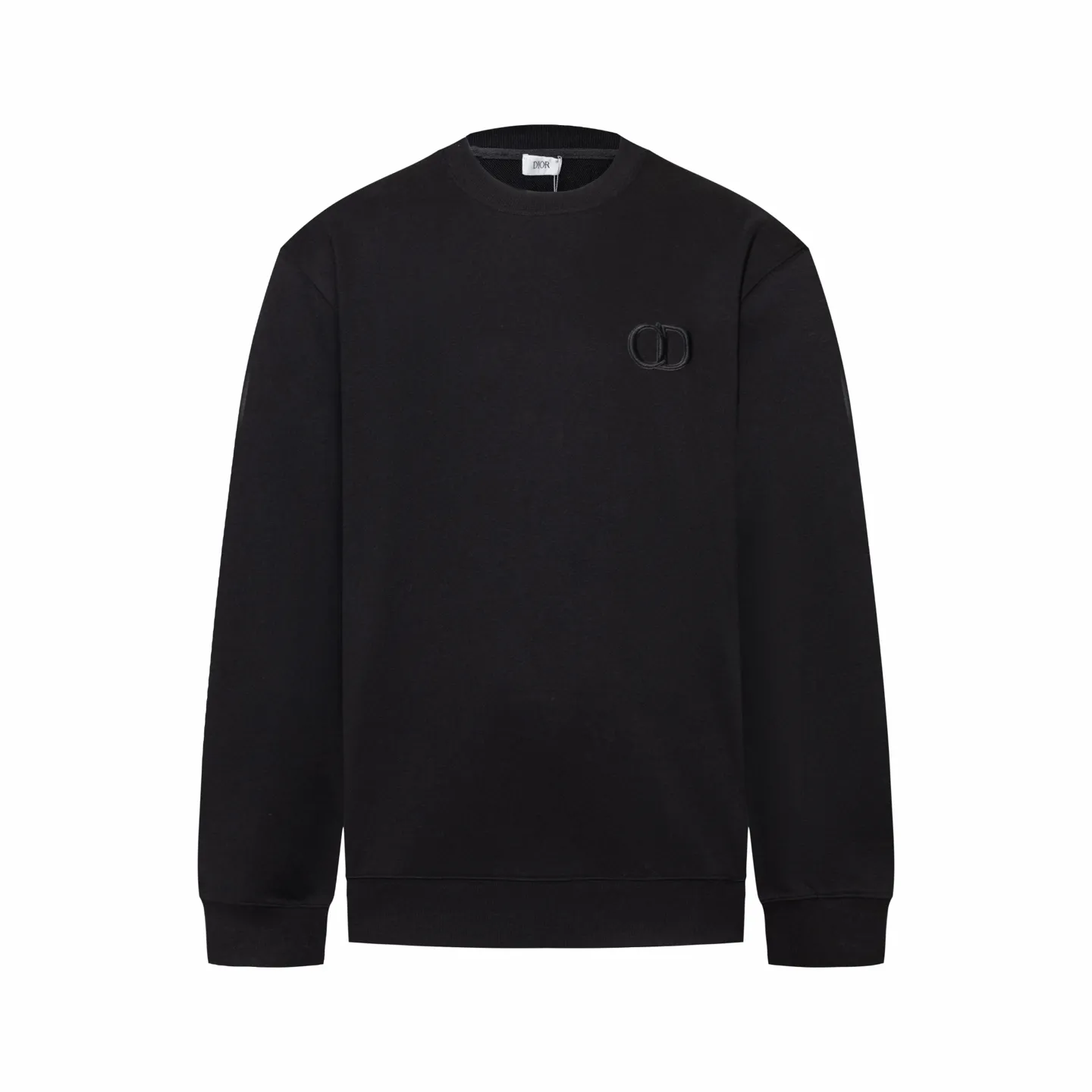 🅿️340 CD logo embroidered crew neck sweatshirt (black) The fabric is made of high-quality black cotton fleece fabric, which is soft and comfortable to the touch, bringing a warm wearing experience. The fabric is made of 100% cotton, which has good breathability and skin-friendliness. The sweatshirt adopts a regular fit design and is discreetly decorated with the same-tone CD Icon embroidery logo on the chest, showing exquisite craftsmanship in every detail. The collar, cuffs and hem are all designed with ribbed edges, which not only enhances the crispness of the overall silhouette, but also keeps the clothing durable and without deformation. Exquisite sewing technology ensures that every seam is smooth and firm, reflecting the brand's strict requirements for quality. This sweatshirt not only retains the comfort of sports and leisure, but also shows the texture of high fashion through exquisite detail processing, making it suitable for daily wear in various occasions. Size:S-M-L-XL
