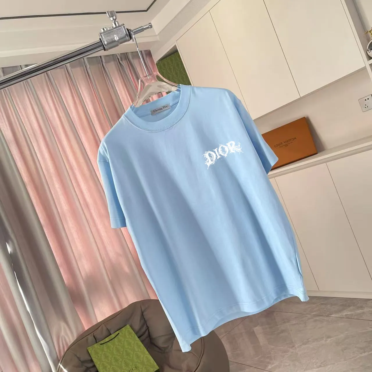 🅿️170 Dio Dior 2025 summer new style Personalized letter logo printing Short-sleeved T-shirt Customized fabric 300g Same style for men and women Color: black white lake green sky blue Size: S M L XL XXL five sizes ​