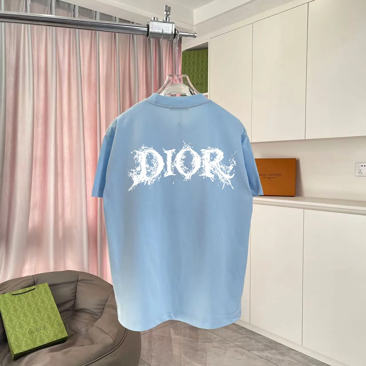 🅿️170 Dio Dior 2025 summer new style Personalized letter logo printing Short-sleeved T-shirt Customized fabric 300g Same style for men and women Color: black white lake green sky blue Size: S M L XL XXL five sizes ​