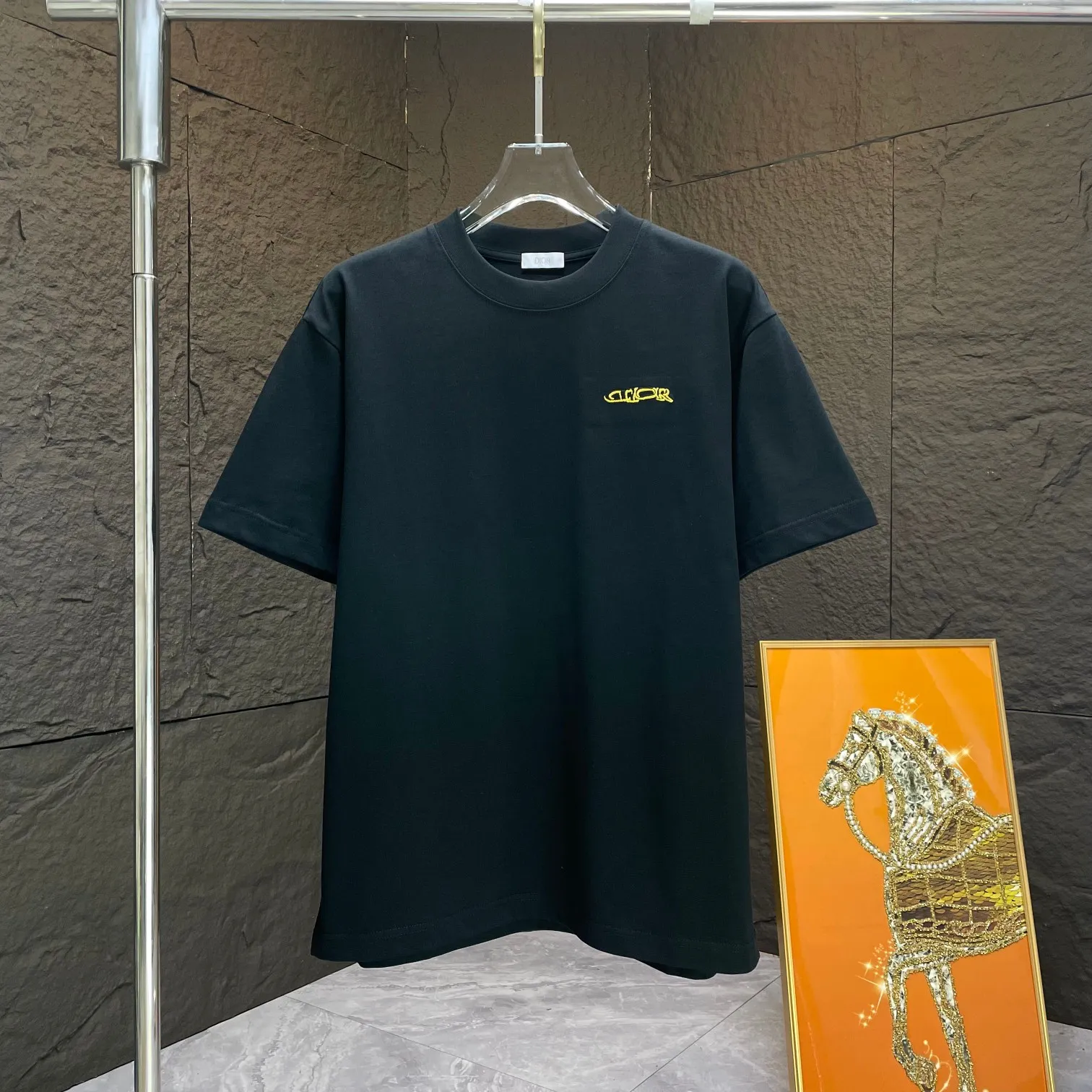 🅿️190 Dio* Dior* 2025 spring and summer new short-sleeved T-shirt Heavy cotton letter logo embroidery Color: black white Size: S M L XL XXL