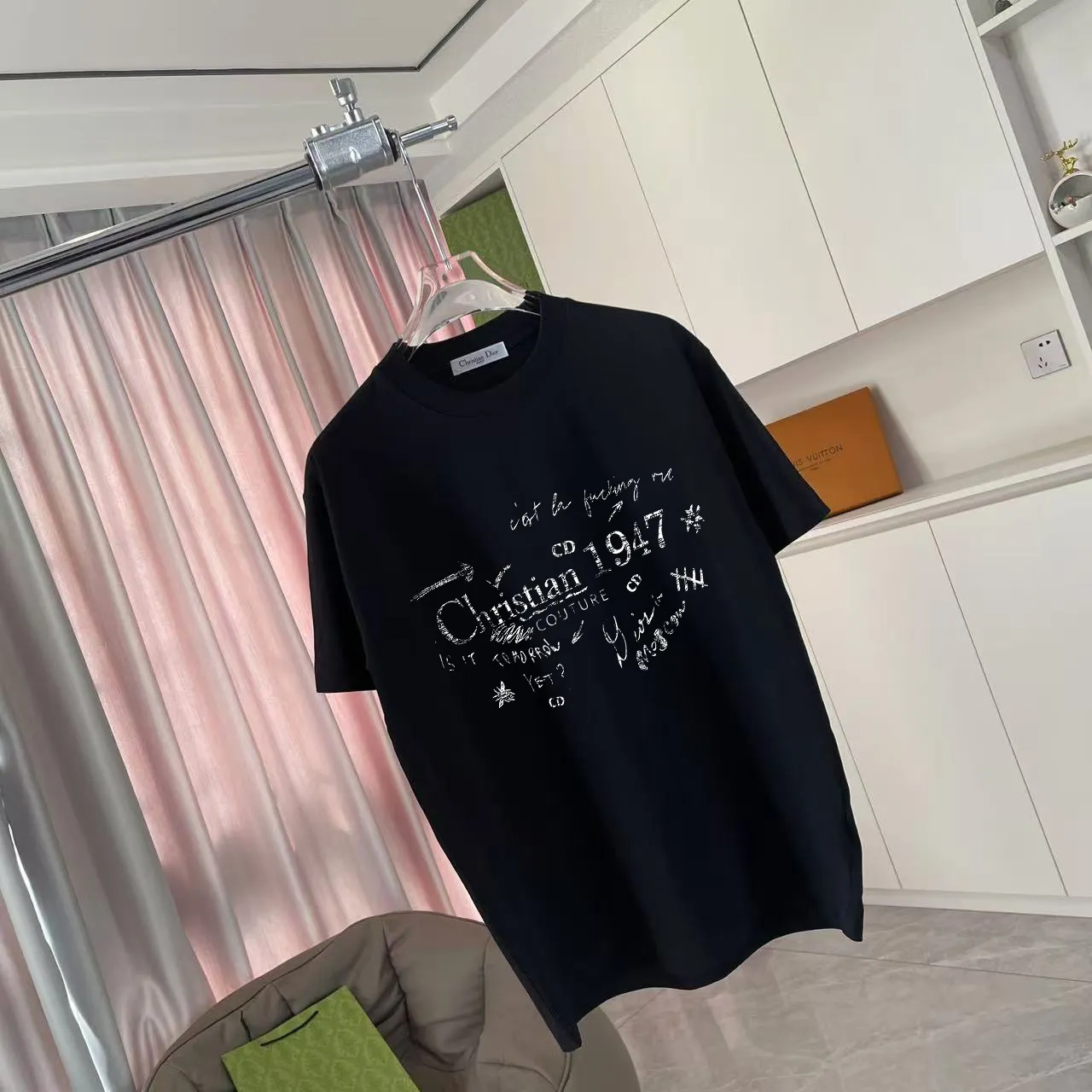 🅿️170 Dio*Dior 2025 summer new style Personalized letter logo printing Short-sleeved T-shirt Customized fabric 300g Same style for men and women Color: black white lake green iron gray Size: S M L XL XXL five sizes ​