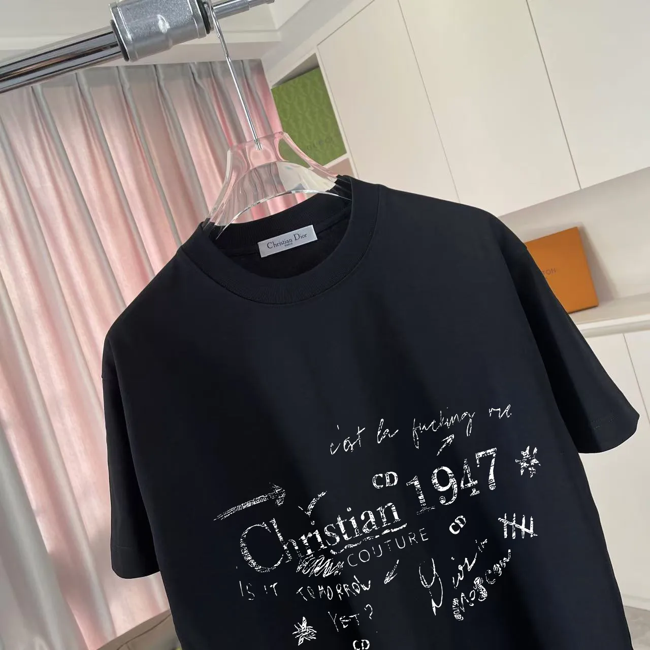 🅿️170 Dio*Dior 2025 summer new style Personalized letter logo printing Short-sleeved T-shirt Customized fabric 300g Same style for men and women Color: black white lake green iron gray Size: S M L XL XXL five sizes ​