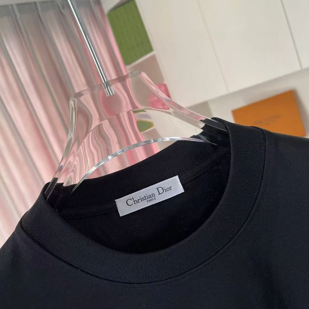 🅿️170 Dio*Dior 2025 summer new style Personalized letter logo printing Short-sleeved T-shirt Customized fabric 300g Same style for men and women Color: black white lake green iron gray Size: S M L XL XXL five sizes ​