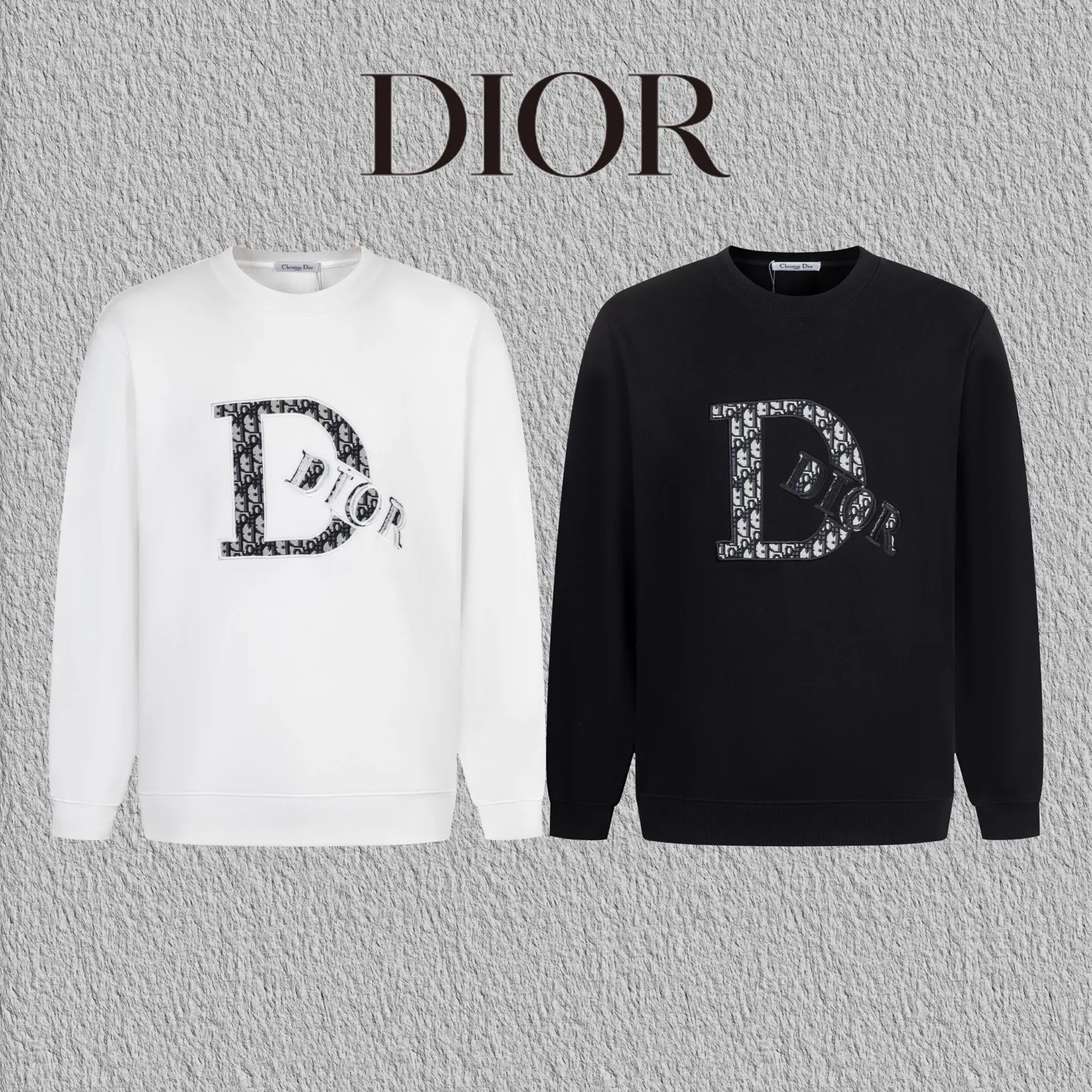 🅿️270 Style No. B12 Dior presbyopic denim patch large label round neck sweatshirt DIOR counter consistent sweatshirt The fabric is made of 420g double-strand double yarn terry in the same cylinder 2×2 pure cotton high-elastic fine thread does not deform The front piece is laser-cut presbyopic denim patch large label embroidery technology The most popular online celebrity versatile OS version can be worn up to about 180 pounds Factory assembly line workmanship imported machine double line hemming technology Three complete standards Customized accessories, plate alignment, same style for men and women colour: black white size: S M L XL Manual measurement error of about 1-3cm is normal