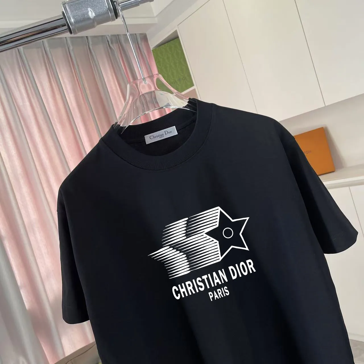🅿️172 Dio Dior 2025 summer new style Personalized letter logo printing Short-sleeved T-shirt Customized fabric 300g Same style for men and women Color: Black White Pink Lake Green Size: S M L XL XXL Five codes​